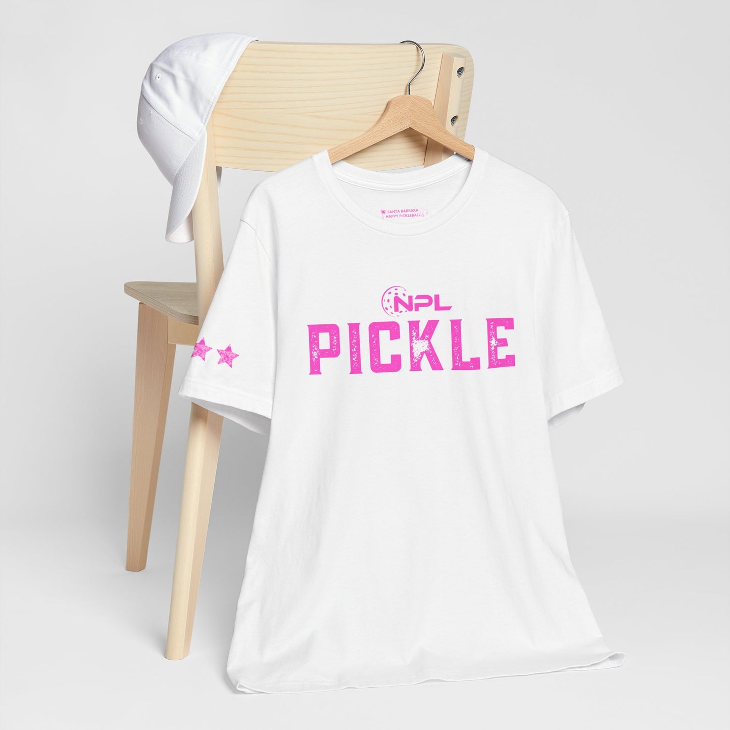 PICKLE distressed NPL Championship Weekend logo - hot pink - Unisex Jersey Short Sleeve Tee (optional add ribbon)
