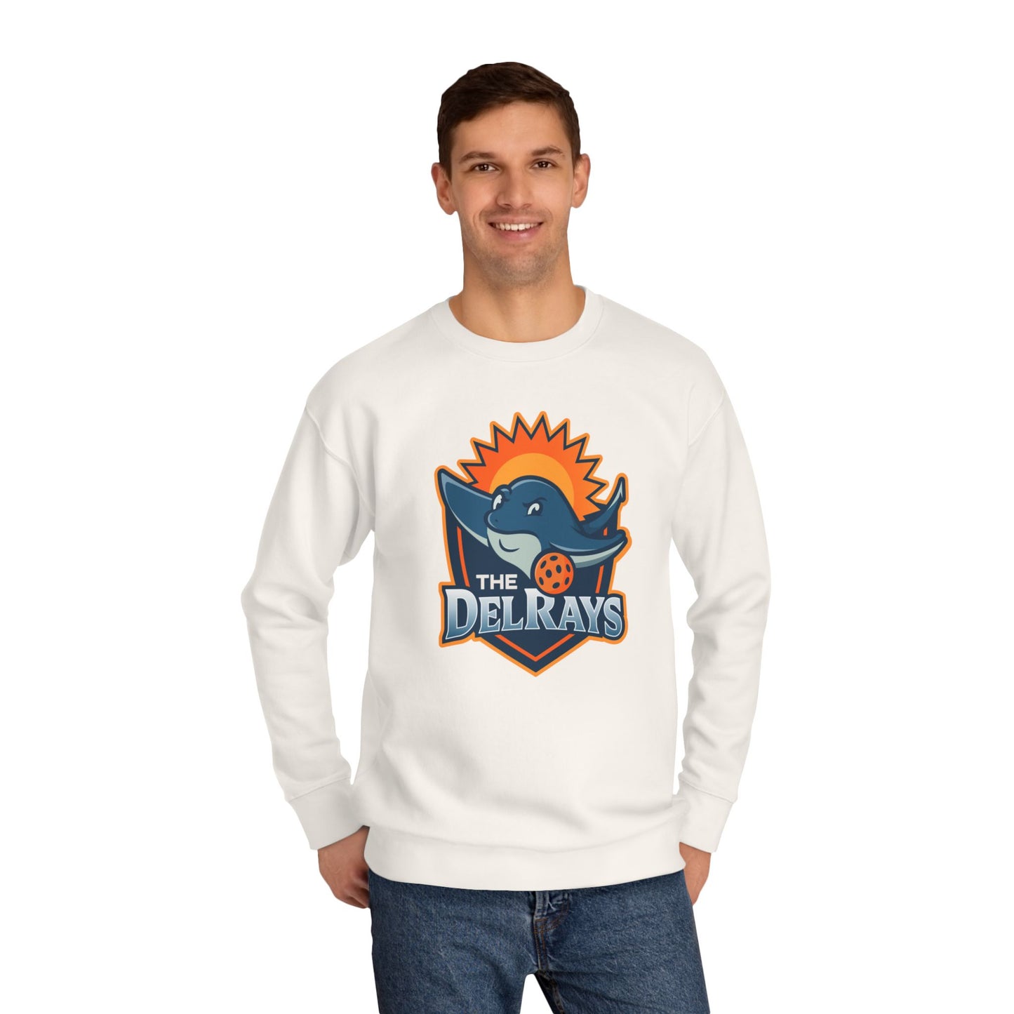 The Del Rays/US Legends Pickleball league on small back - High End Unisex Crew 60/40