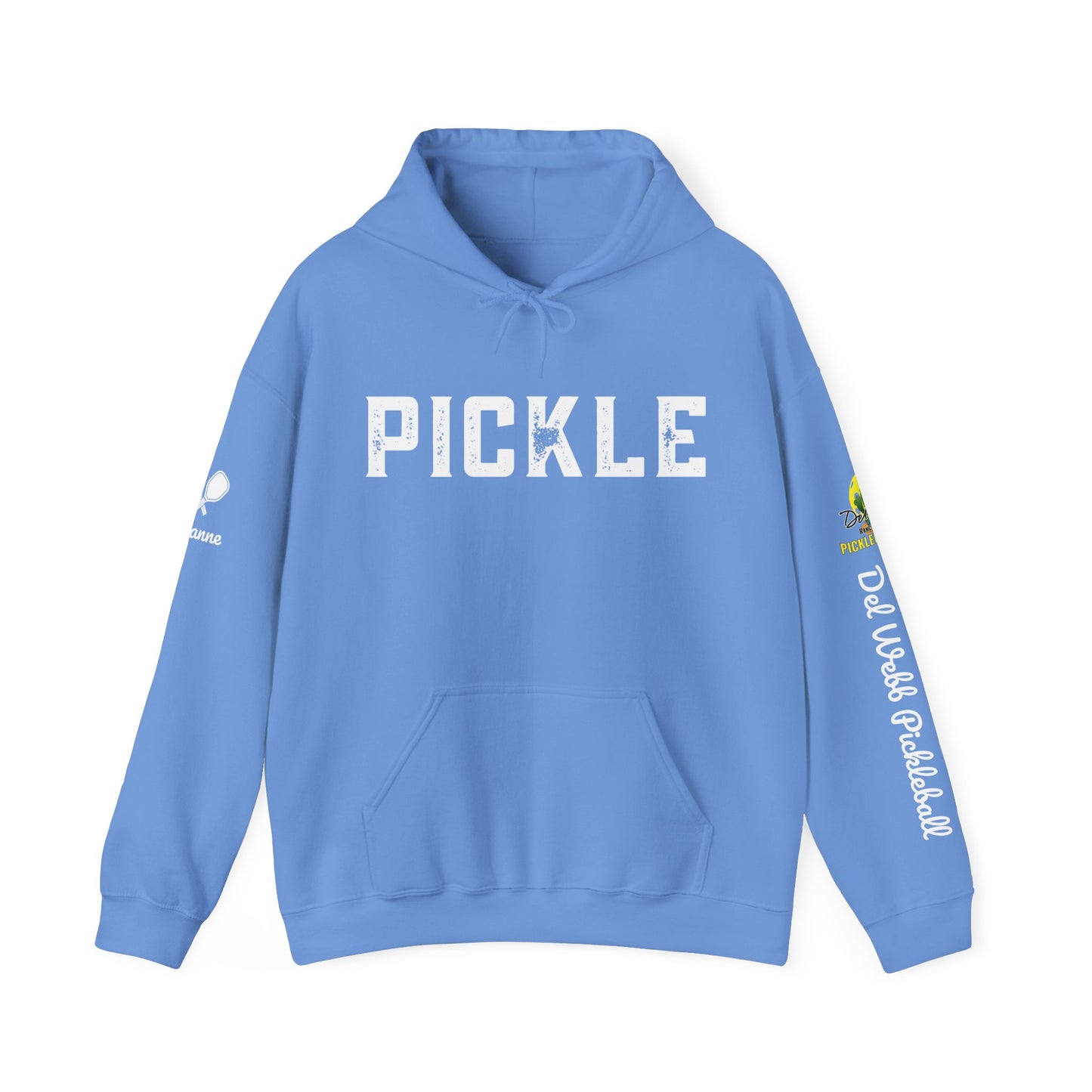 Del Webb Pickleball Club Unisex Hoodie 4 sided print. Can customize sleeve