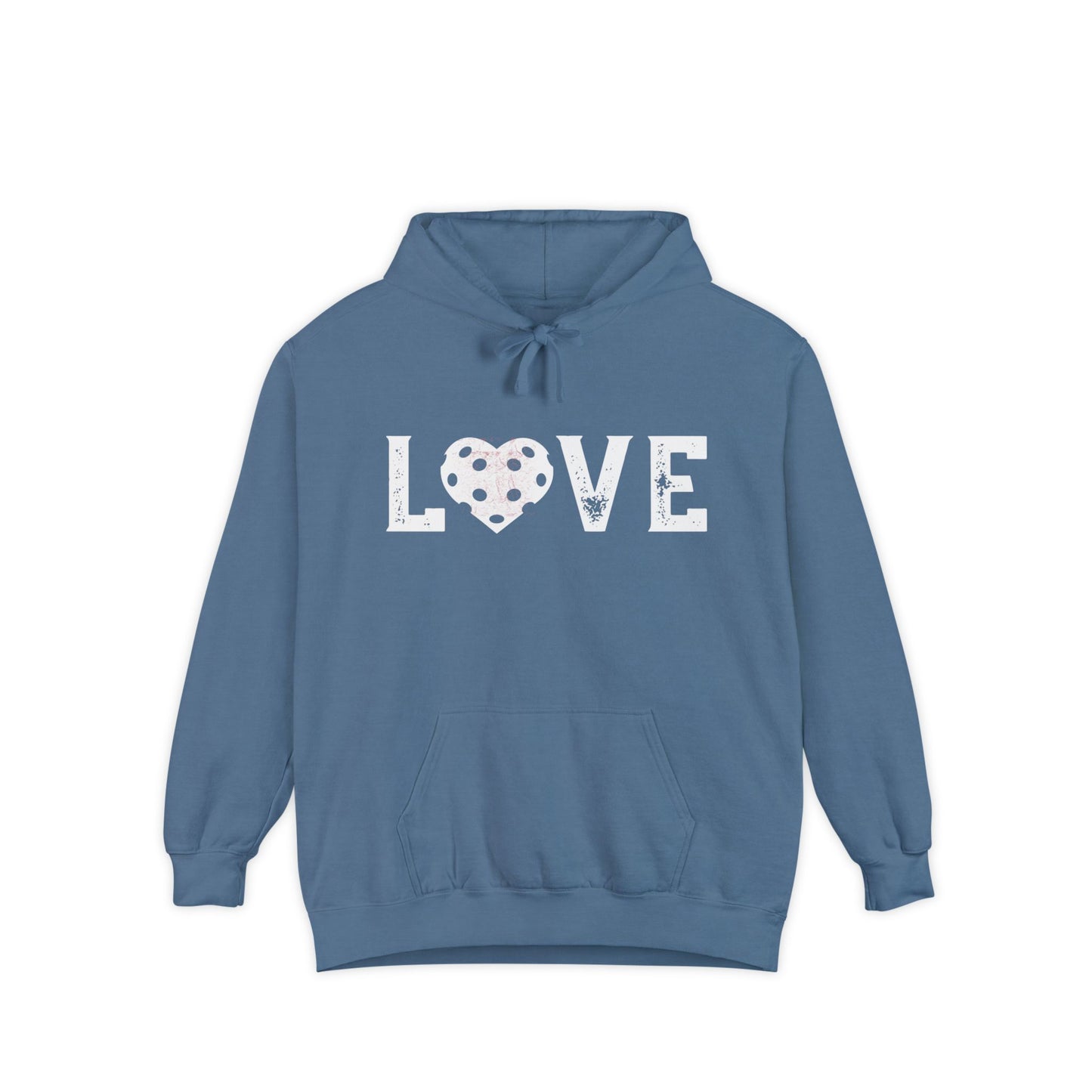 LOVE Garment Dyed Hoodie Unisex - can add name back no sleeve names