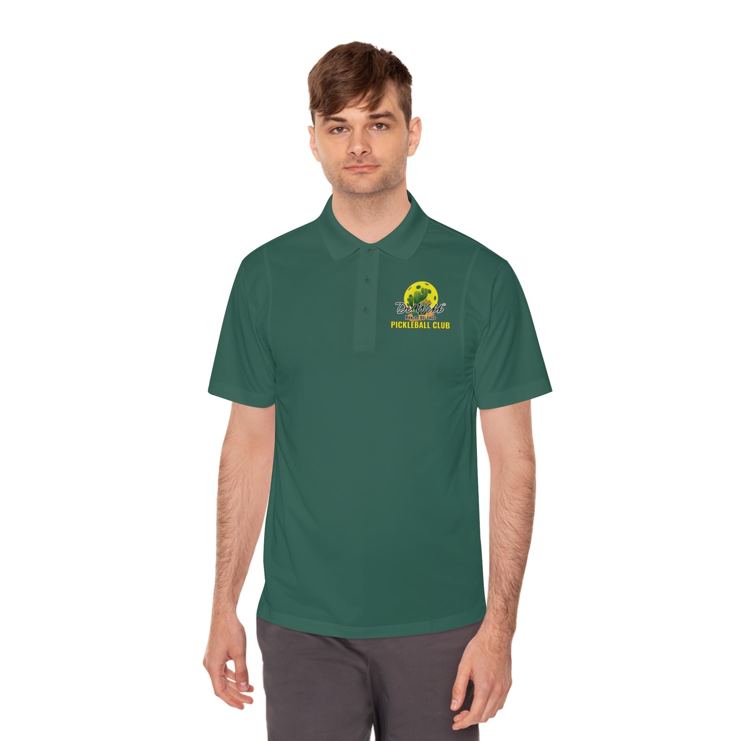 Del Webb Pickleball Moisture Wicking SPF 40 -Men's Sport Polo Shirt- can customize back