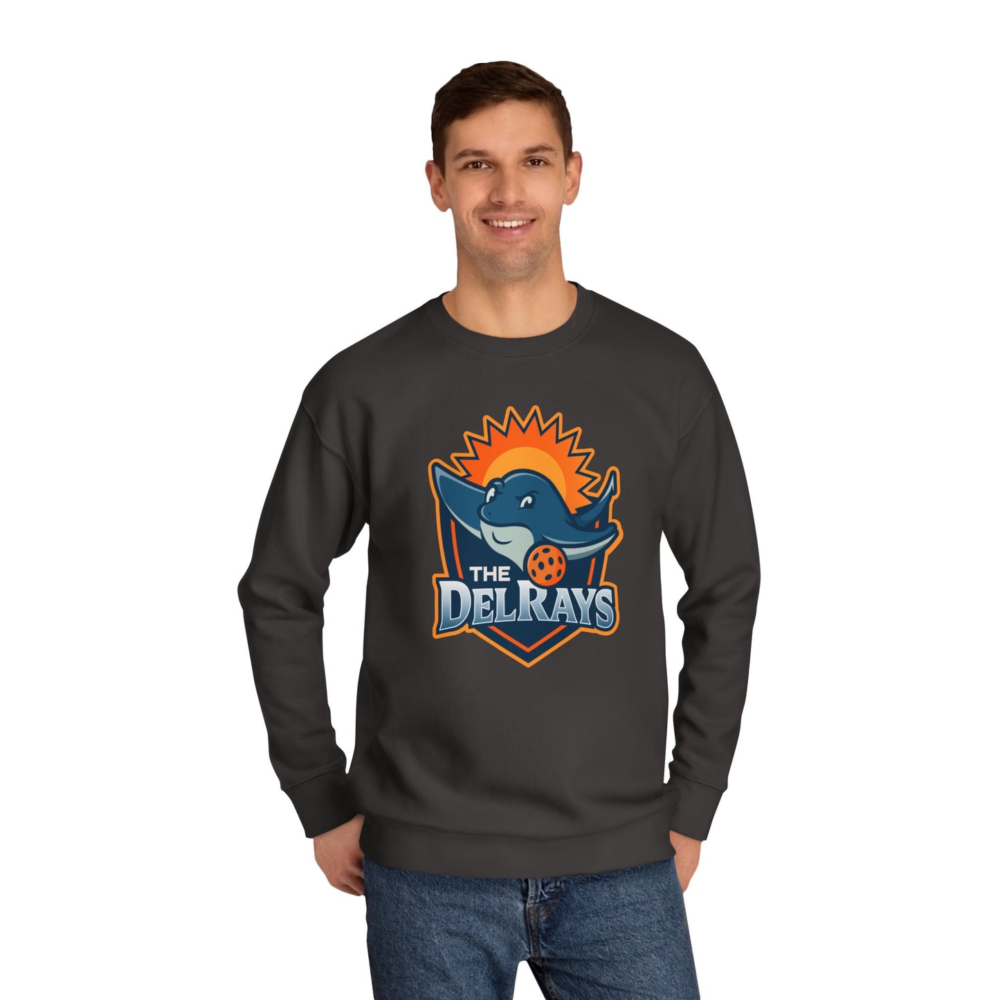 The Del Rays/US Legends Pickleball league on small back - High End Unisex Crew 60/40