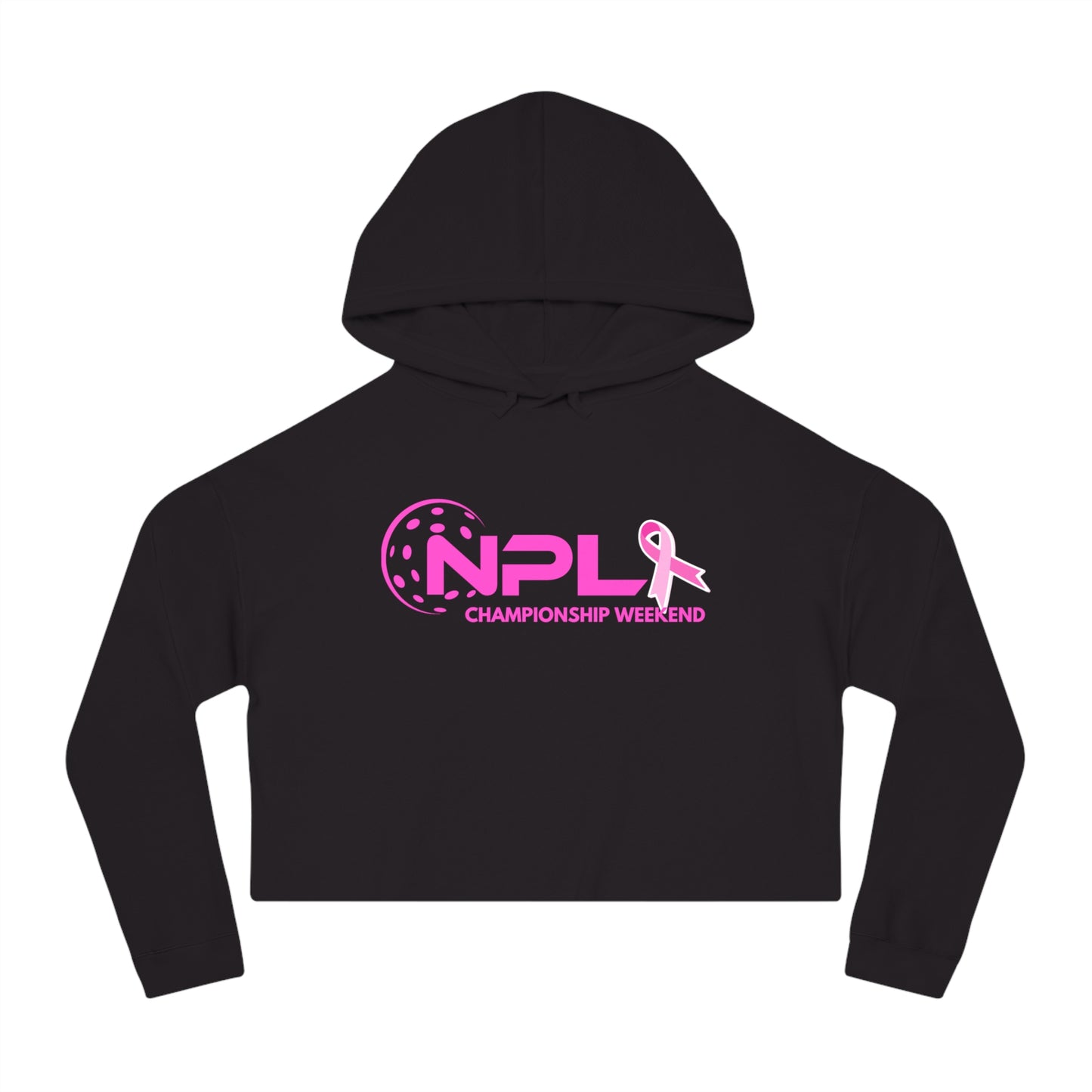 NPL Championship Weekend w/ Ribbon Hot Pink - Women’s Cropped Hooded Sweatshirt