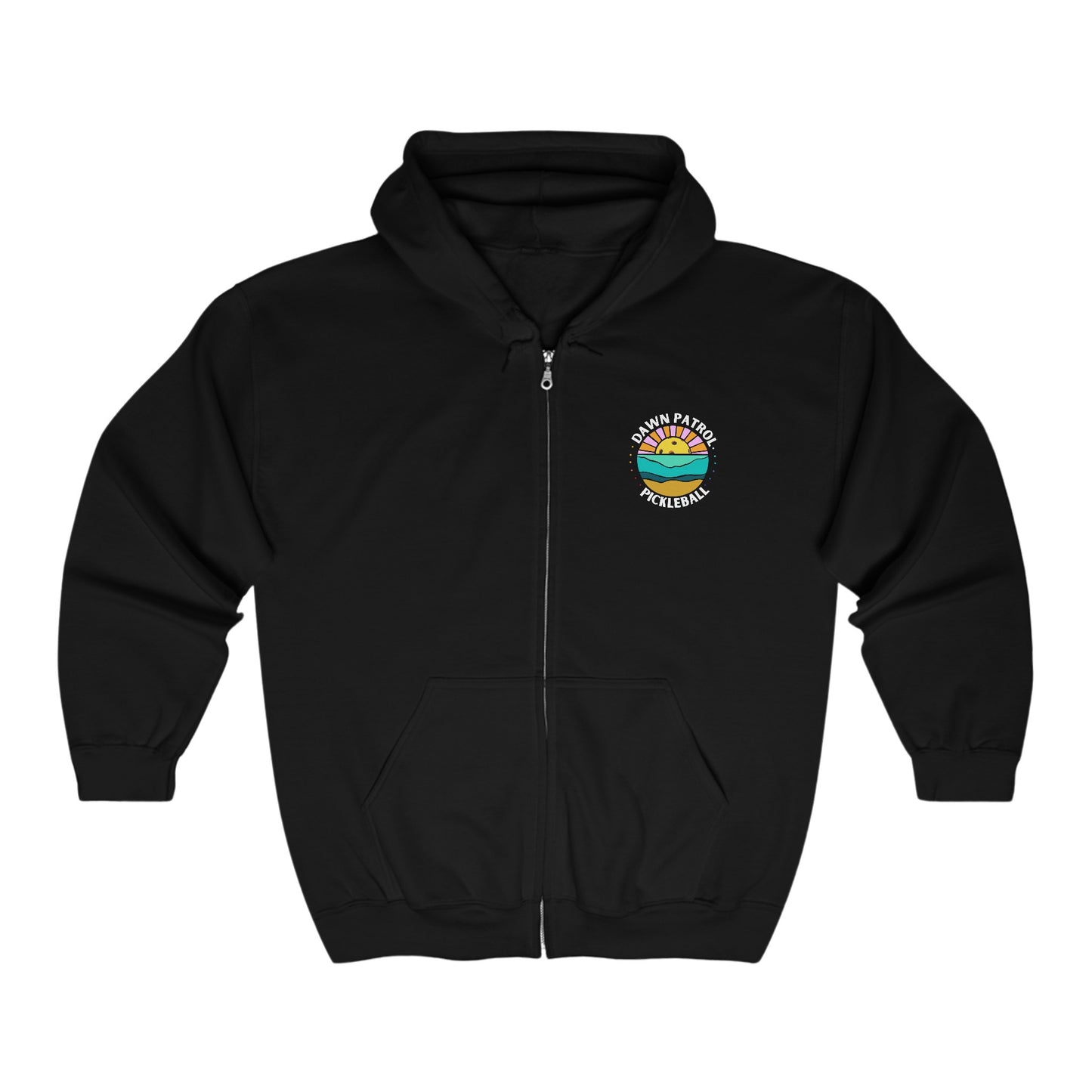 Dawn Patrol (large logo BOTH sides, 50/50 Blend) Zip Down Unisex Hoodie