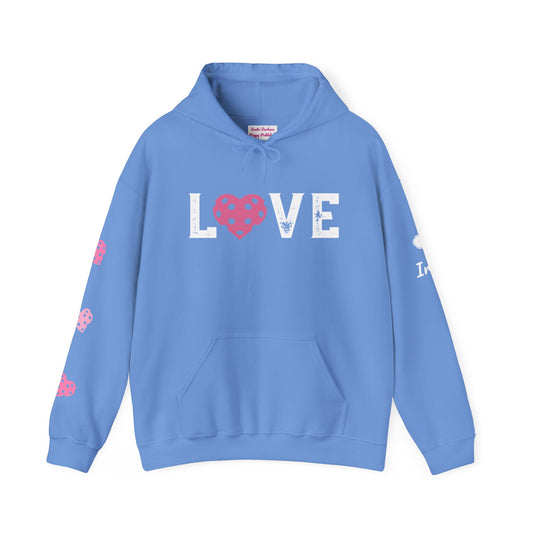 Custom Pickleball LOVE Hoodie - 3 pickleball hearts sleeve -can customize sleeves & back - add in notes