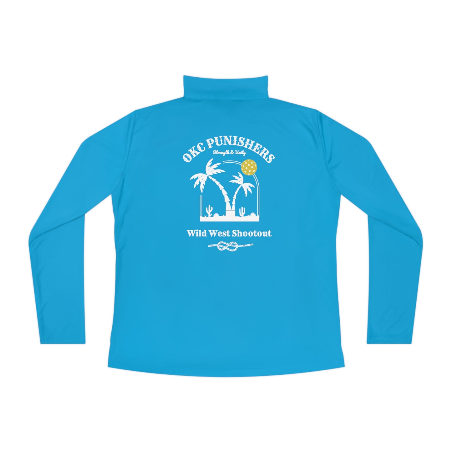 OKC Punishers Wild West Shoot Out - Moisture Wicking, Ladies Quarter-Zip Pullover (can be one sided design too)