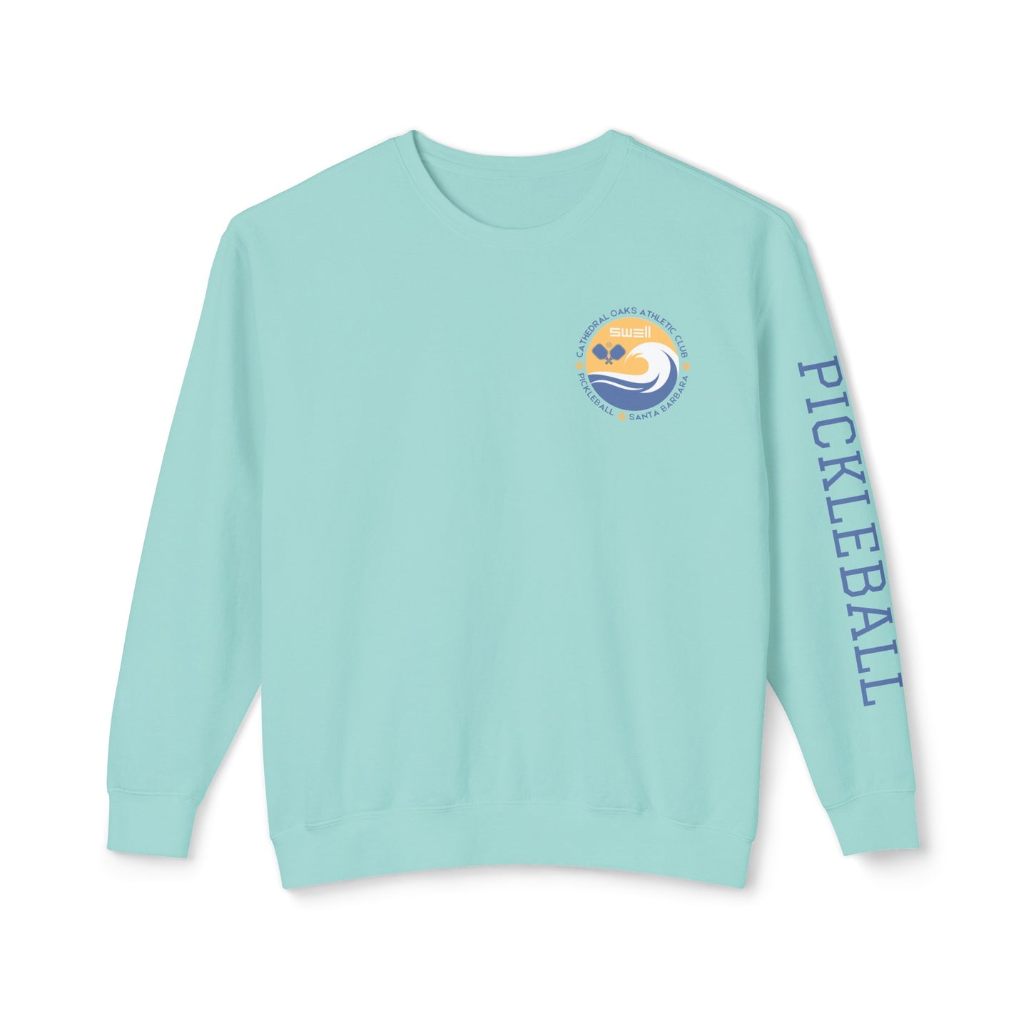 SWELL Pickleball Chalk Mint Garment Dyed -Unisex Lightweight Crew (Pickleball on sleeve - can have your words)