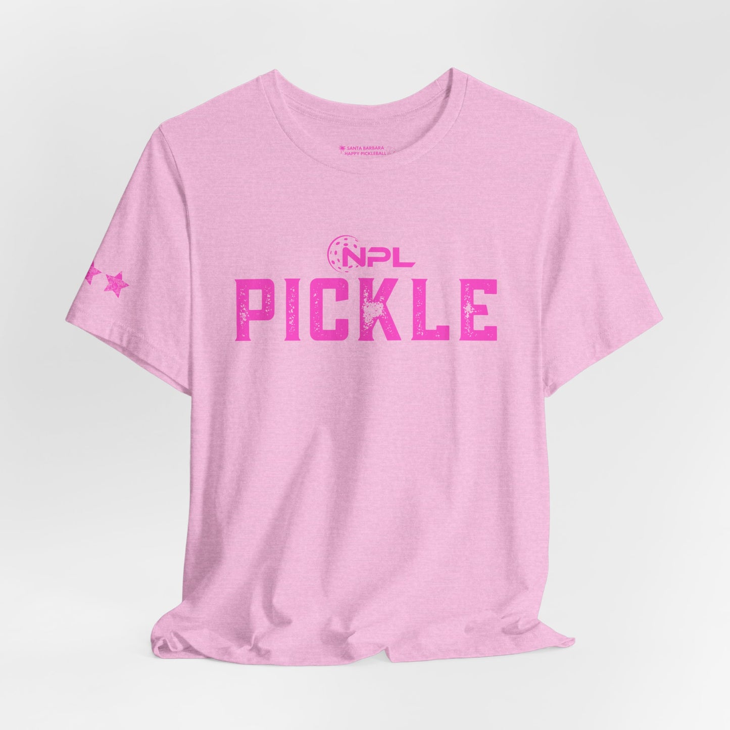 PICKLE distressed NPL Championship Weekend logo - hot pink - Unisex Jersey Short Sleeve Tee (optional add ribbon)