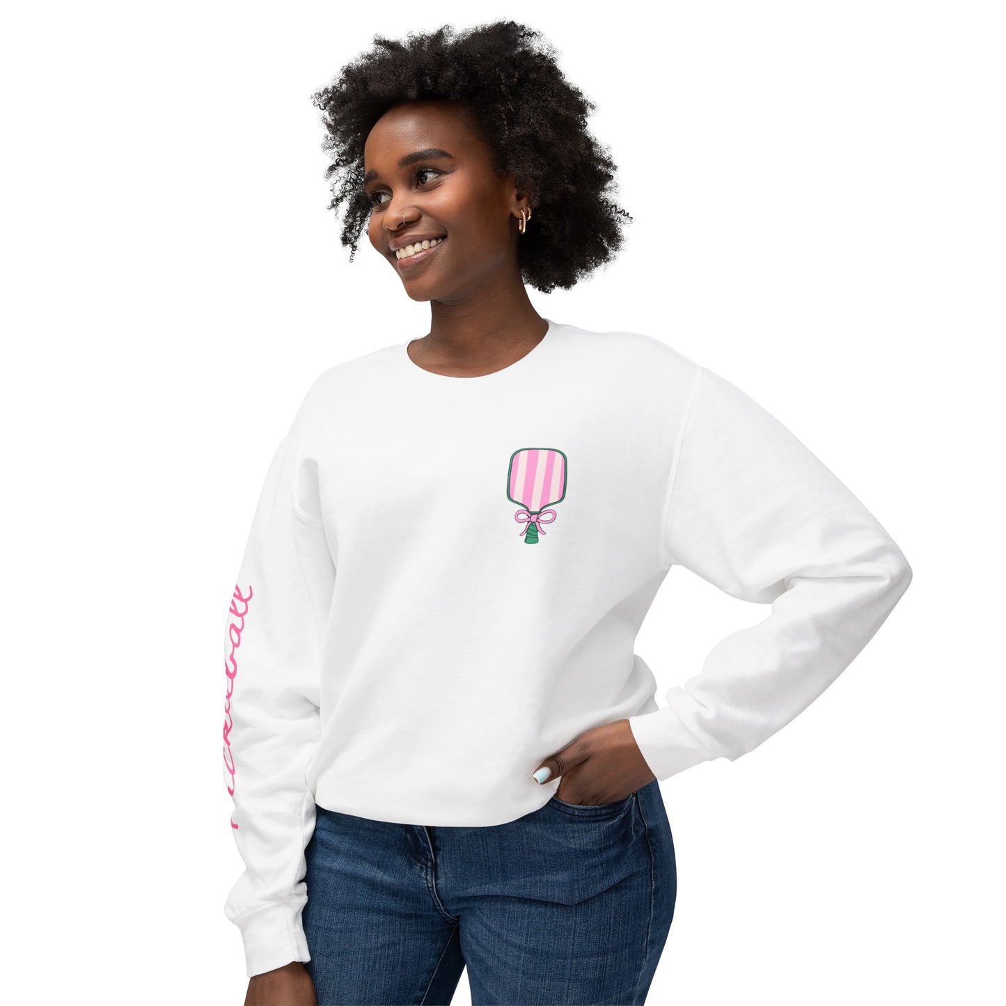 Pickleball & Champagne Garment Dyed Crews - customize name left chest front, or sleeve