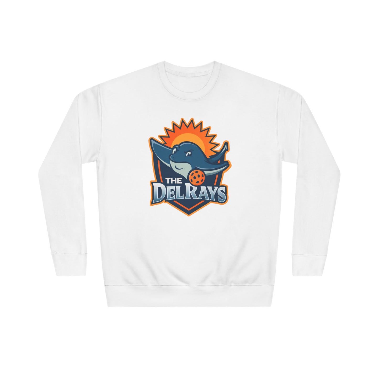The Del Rays/US Legends Pickleball league on small back - High End Unisex Crew 60/40