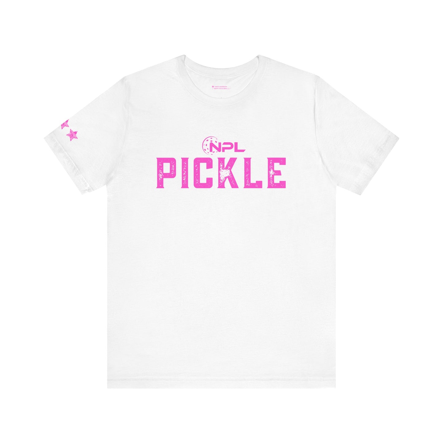 PICKLE distressed NPL Championship Weekend logo - hot pink - Unisex Jersey Short Sleeve Tee (optional add ribbon)