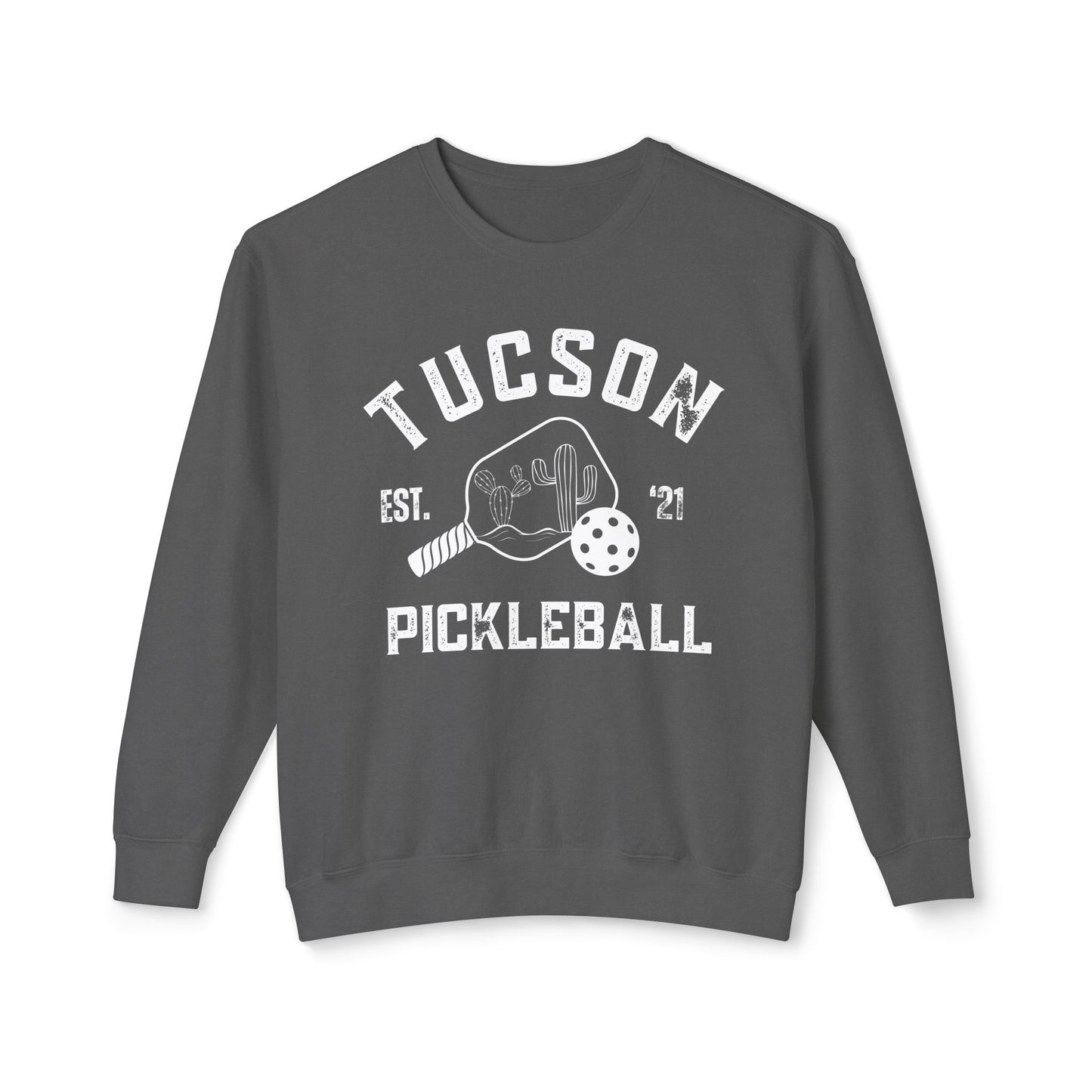 Tucson Pickleball Unisex Lightweight Garment Dyed Crewneck Sweatshirt. Can customize back or sleeve