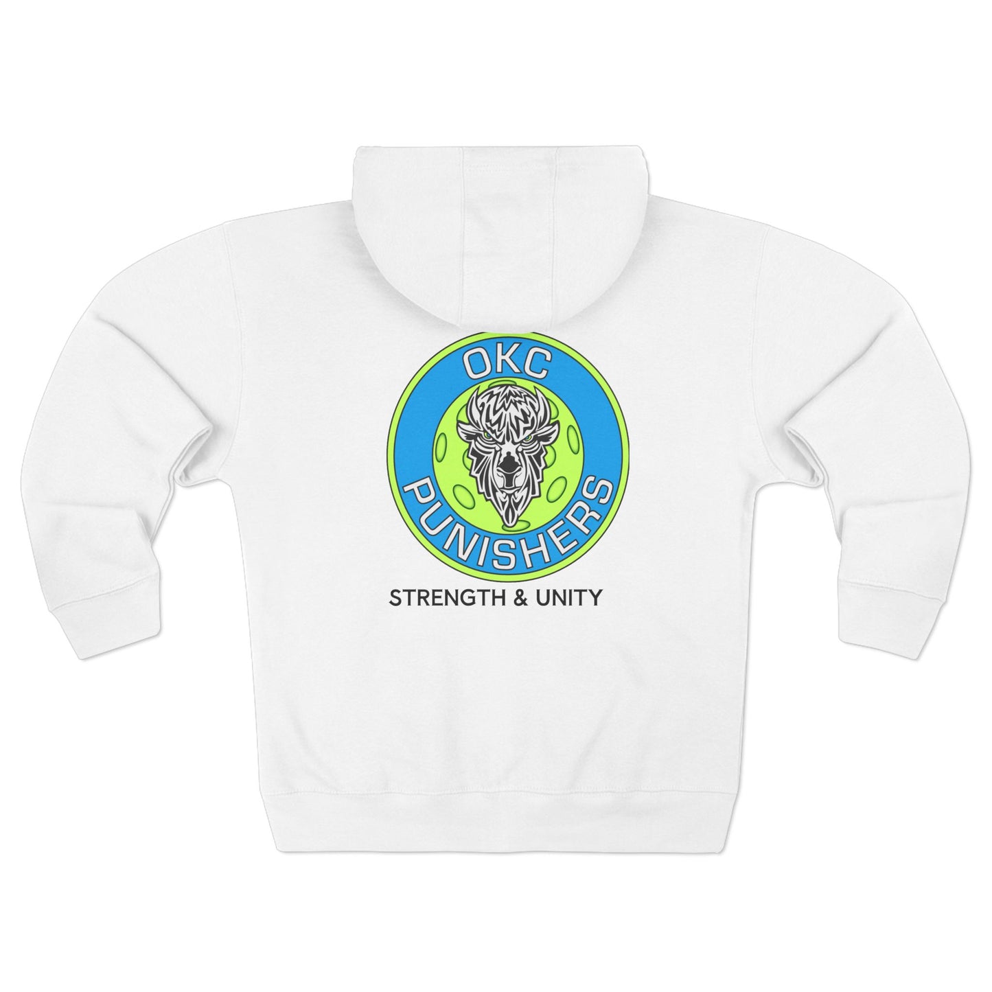 OKC personalized Unisex Zip Hoodie - OKC Punishers Strength & Unity (Black and White) Lane 7
