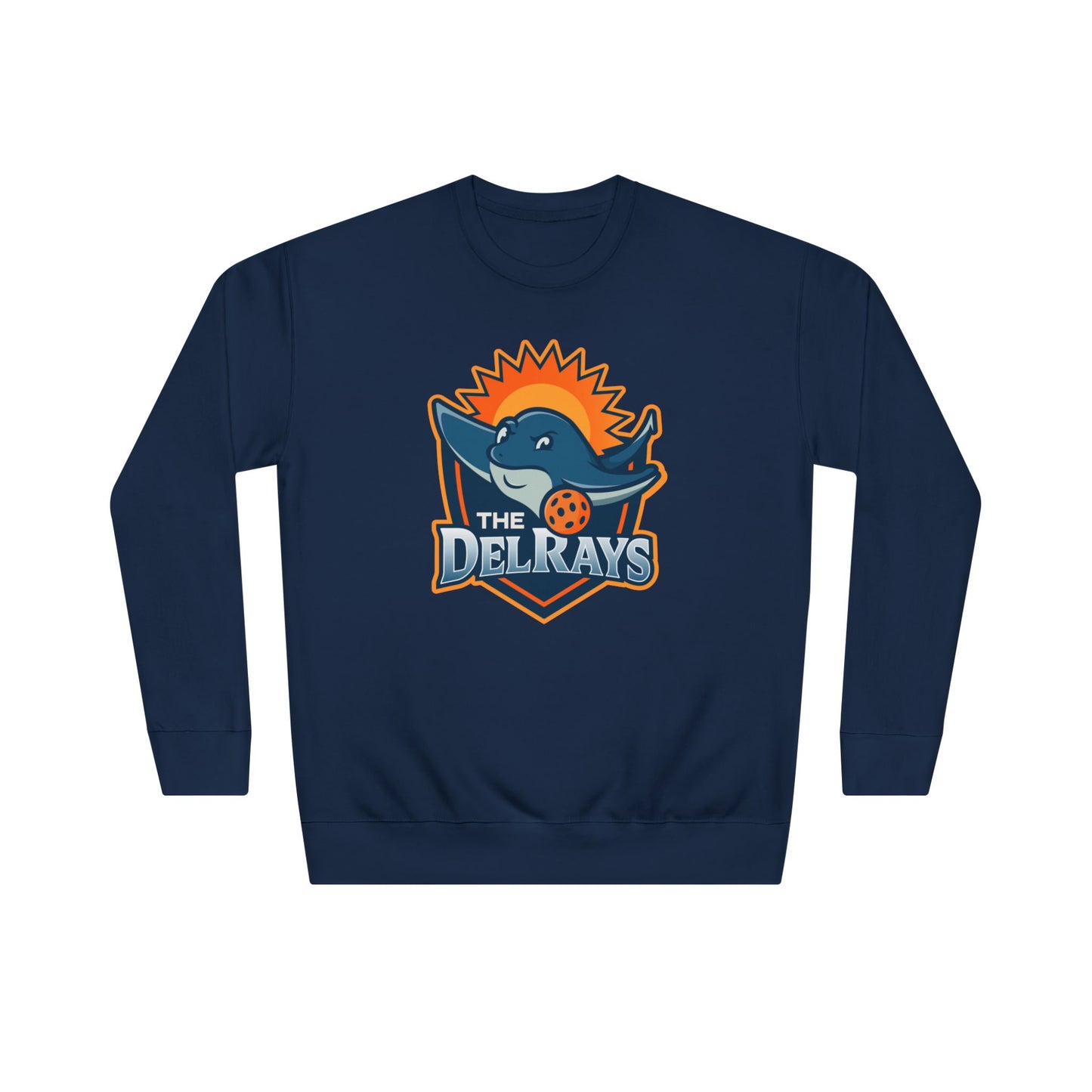The Del Rays/US Legends Pickleball league on small back - High End Unisex Crew 60/40