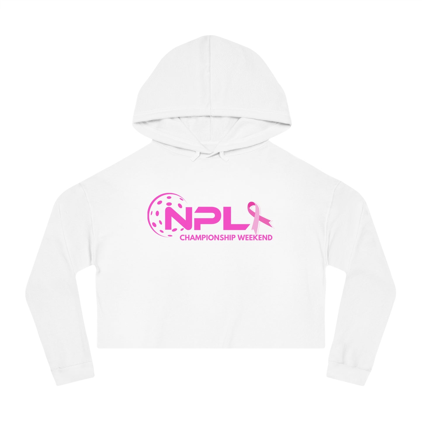 NPL Championship Weekend w/ Ribbon Hot Pink - Women’s Cropped Hooded Sweatshirt
