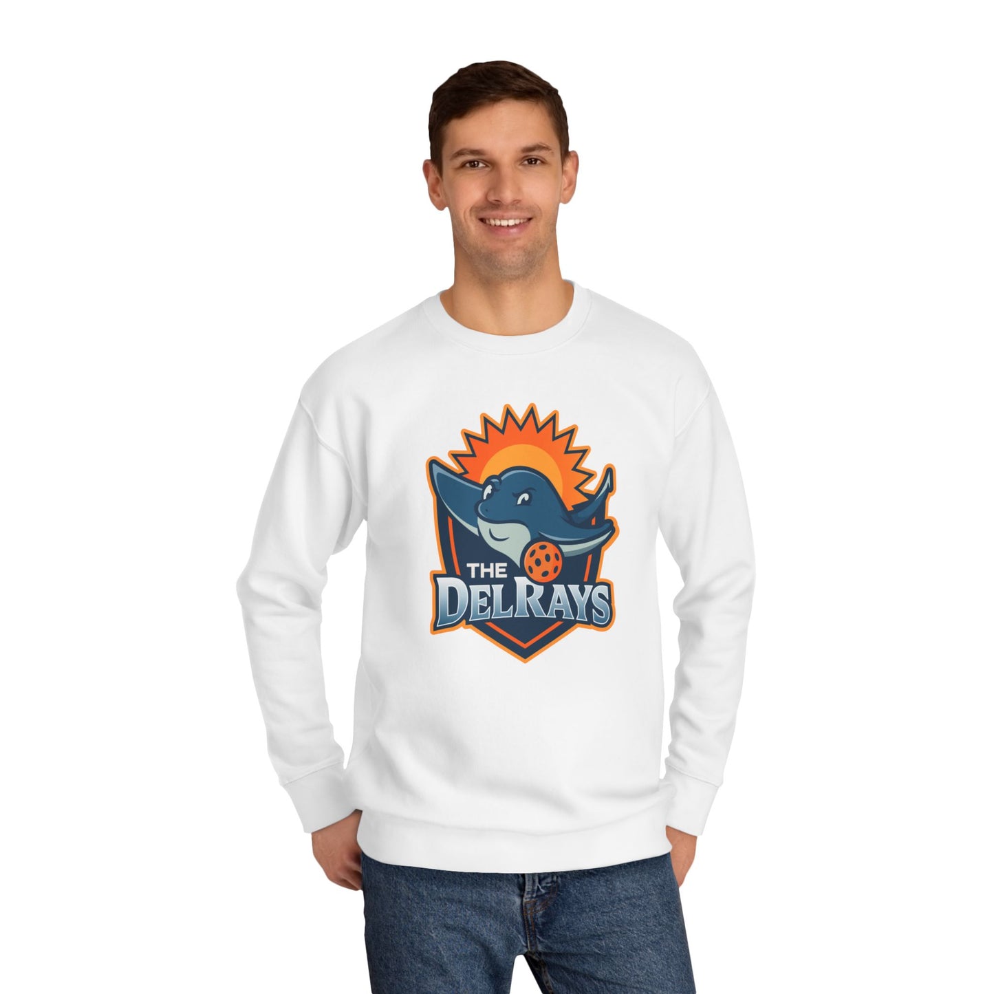 The Del Rays/US Legends Pickleball league on small back - High End Unisex Crew 60/40