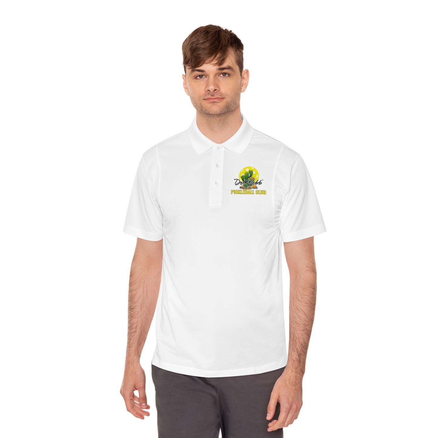 Del Webb Pickleball Moisture Wicking SPF 40 -Men's Sport Polo Shirt- can customize back