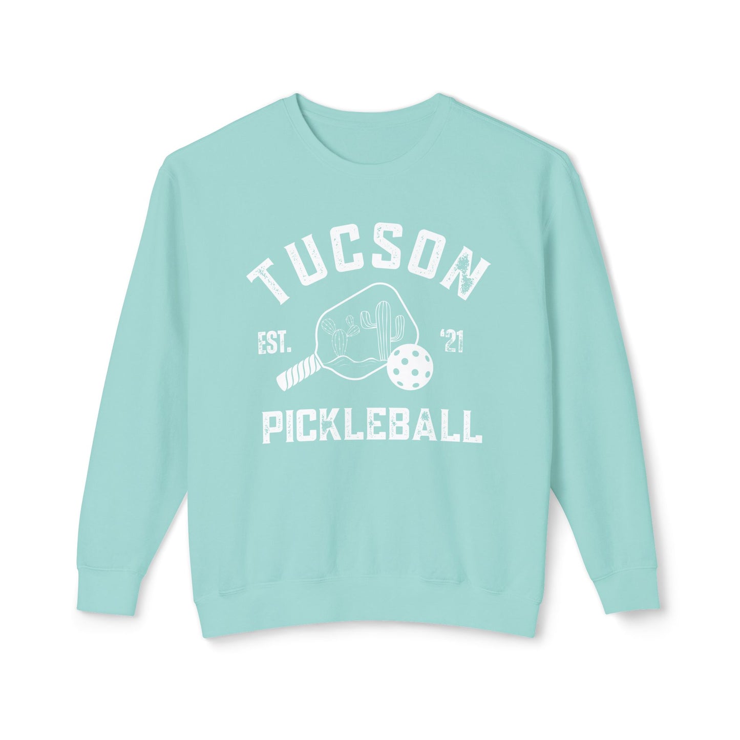 Tucson Pickleball Unisex Lightweight Garment Dyed Crewneck Sweatshirt. Can customize back or sleeve