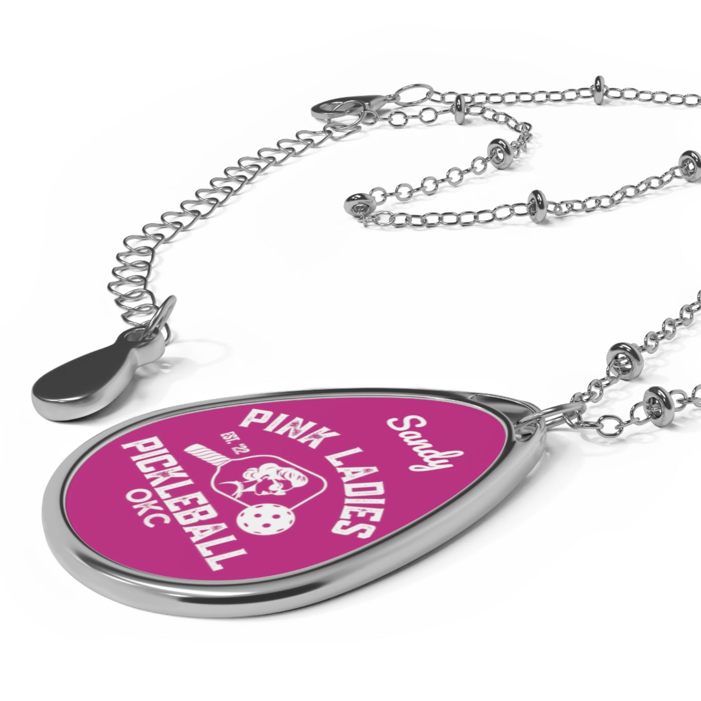 New Lady Face Pink Ladies Pickleball Oval Necklace