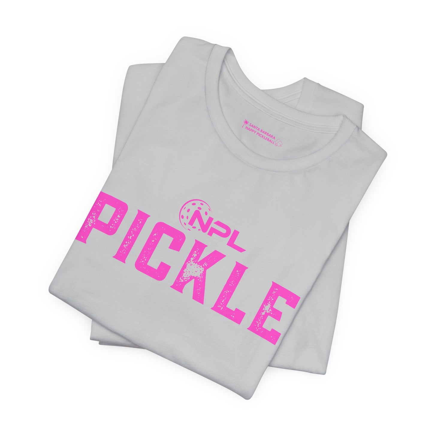 PICKLE distressed NPL Championship Weekend logo - hot pink - Unisex Jersey Short Sleeve Tee (optional add ribbon)