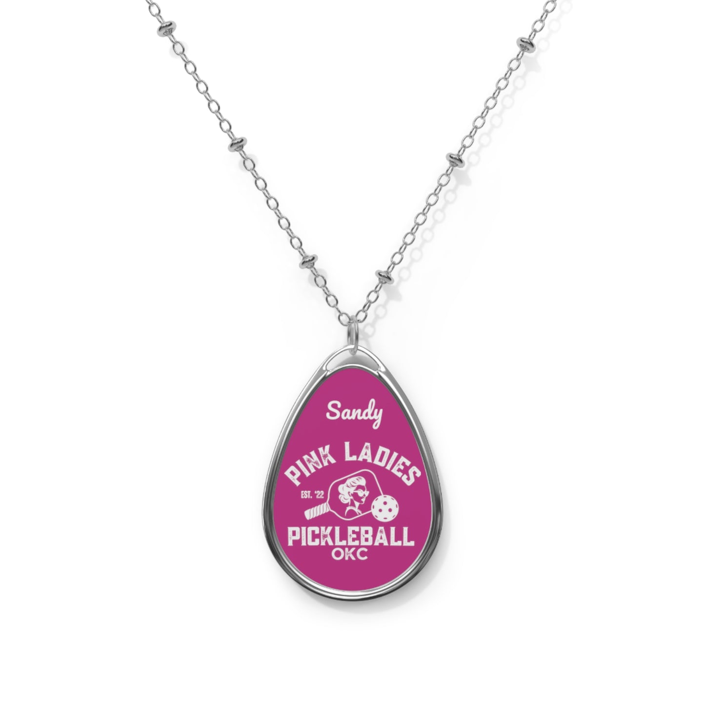 New Lady Face Pink Ladies Pickleball Oval Necklace
