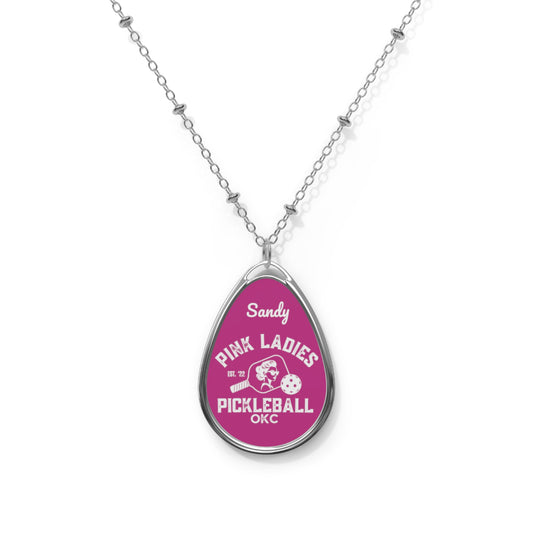 New Lady Face Pink Ladies Pickleball  Oval Necklace