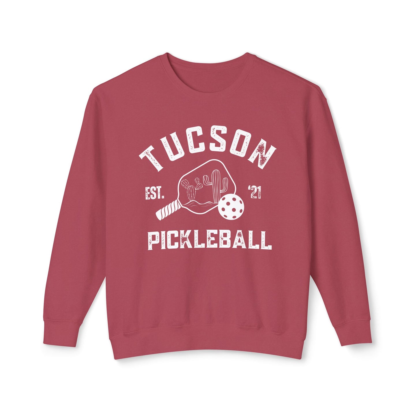 Tucson Pickleball Unisex Lightweight Garment Dyed Crewneck Sweatshirt. Can customize back or sleeve