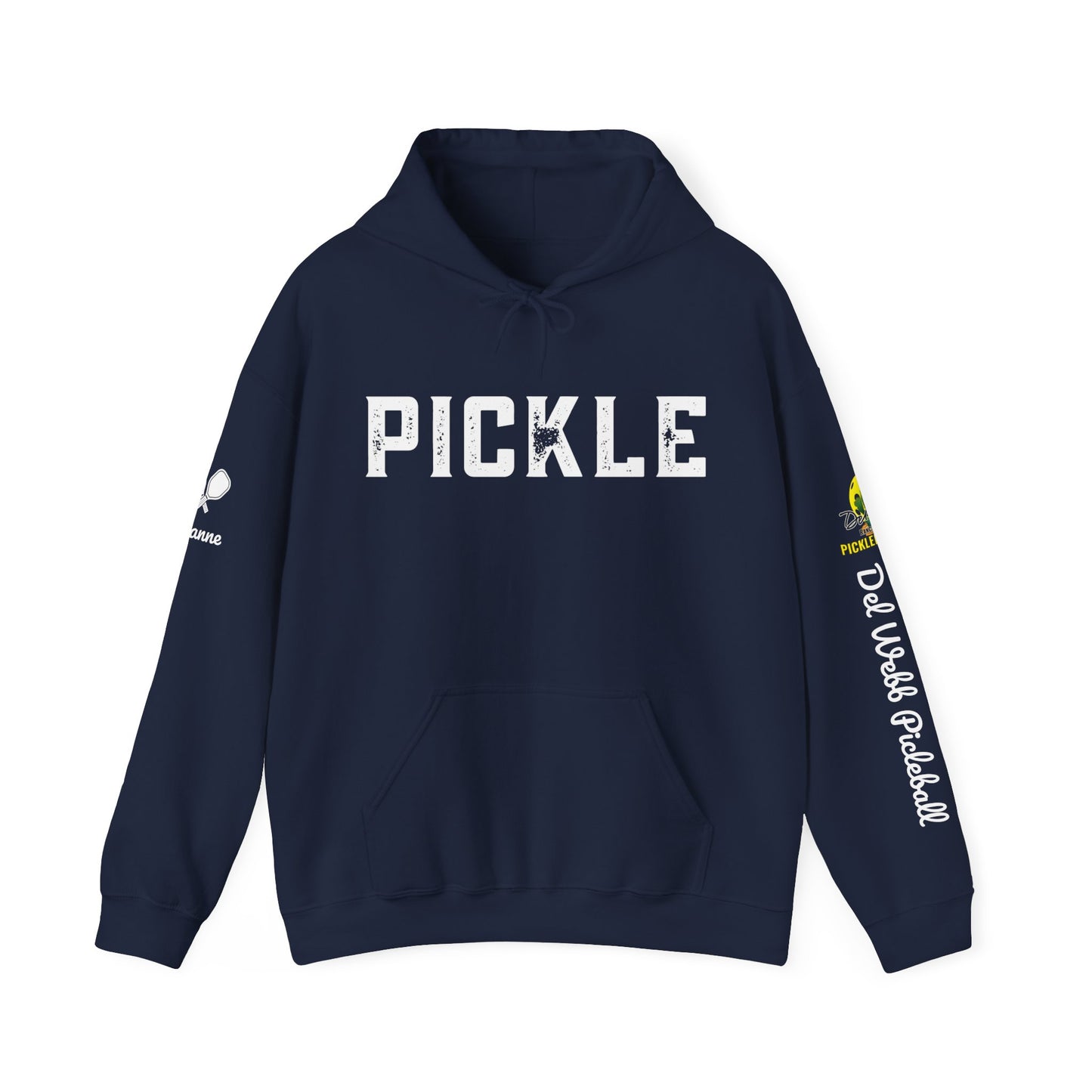 Del Webb Pickleball Club Unisex Hoodie 4 sided print. Can customize sleeve
