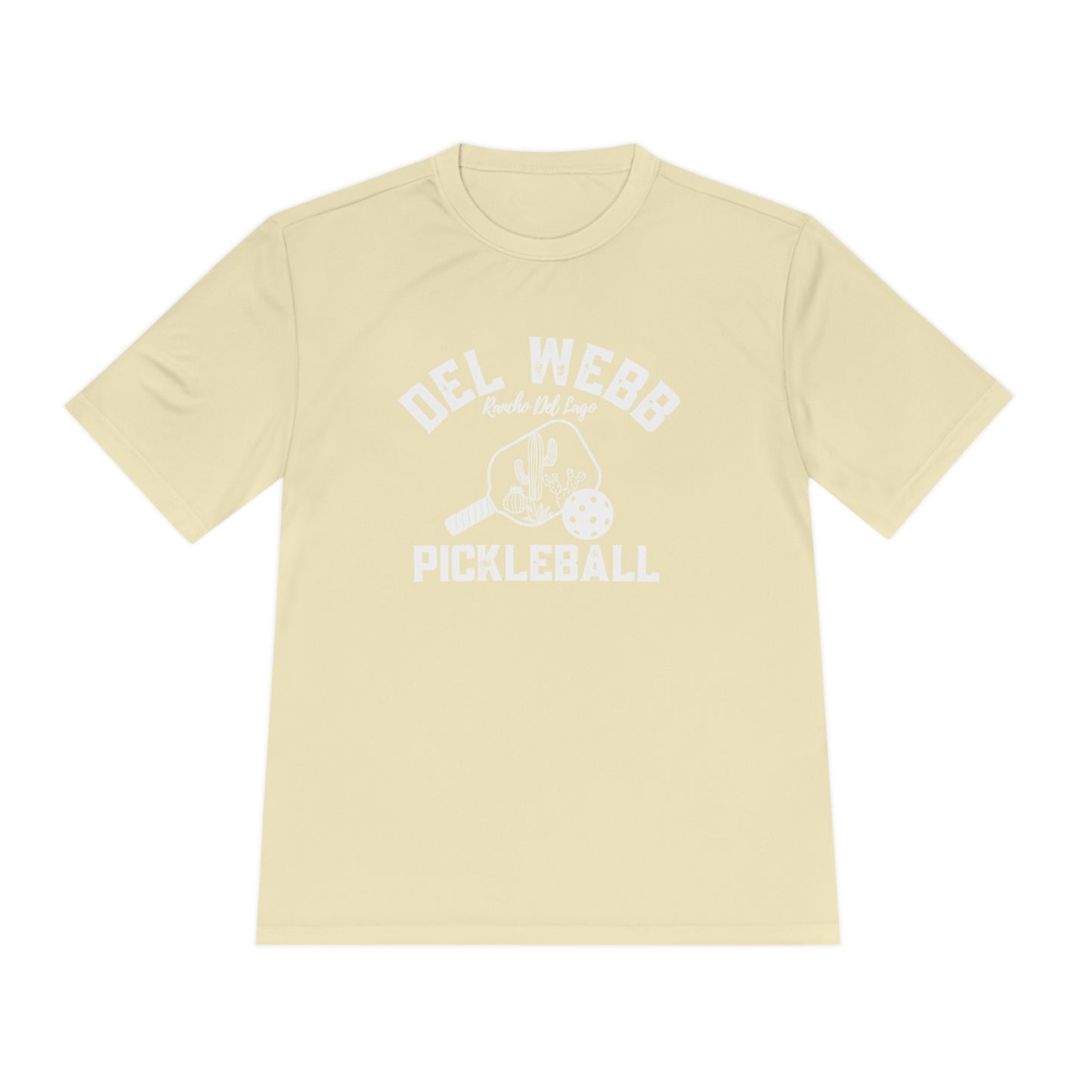 Del Webb Pickleball - Fuller Cut, Unisex Moisture Wicking Tee, SPF 40 - can customize back