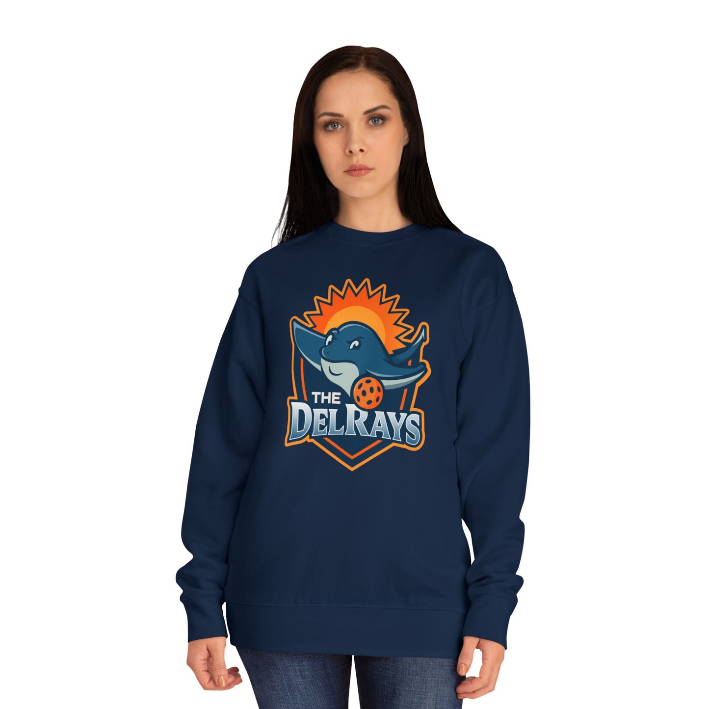 The Del Rays/US Legends Pickleball league on small back - High End Unisex Crew 60/40