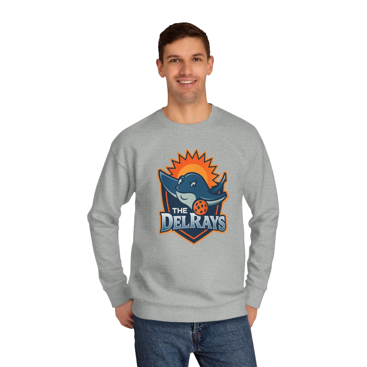 The Del Rays/US Legends Pickleball league on small back - High End Unisex Crew 60/40