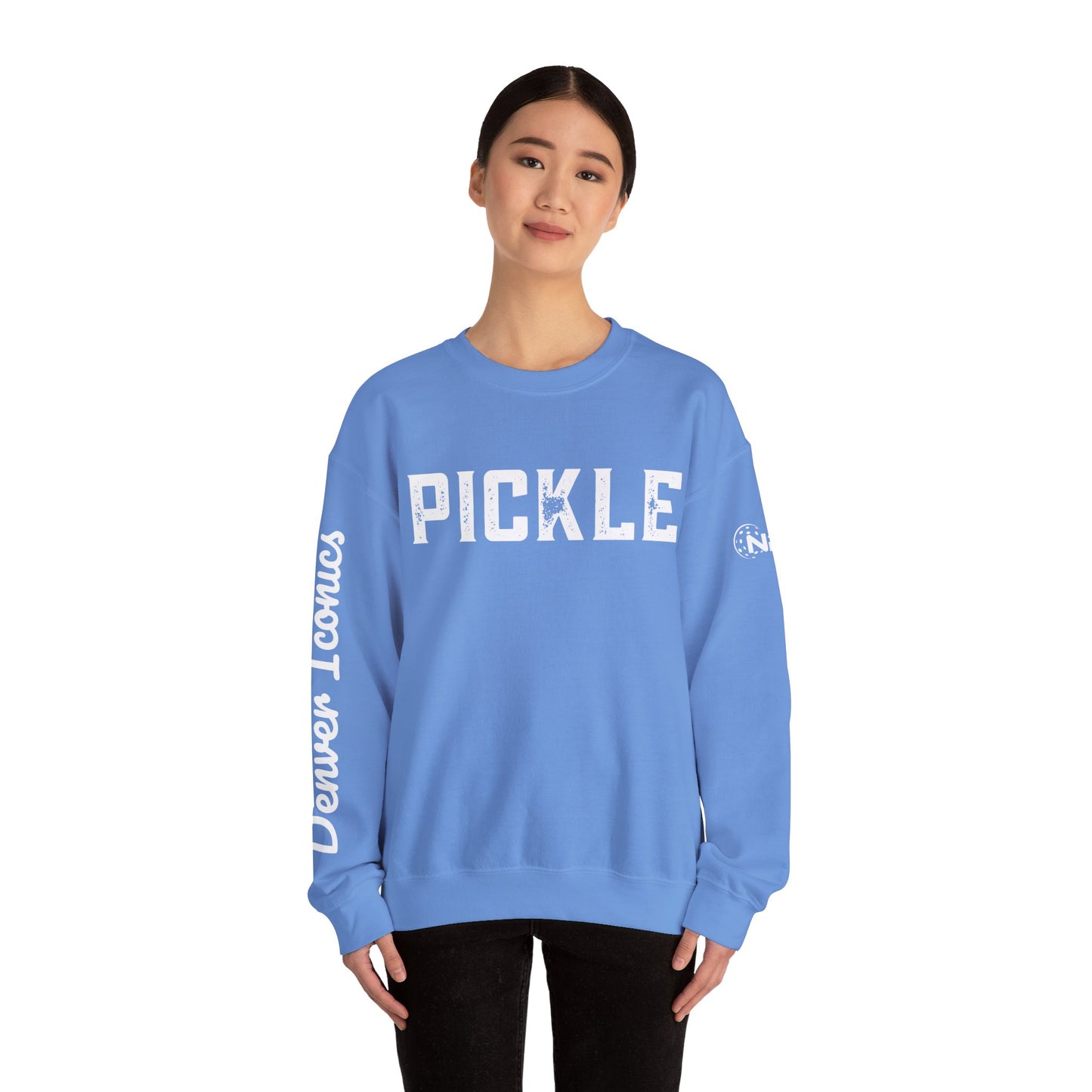 PICKLE w/ Denver Iconics in script - custom Crew - personalize sleeve and or back