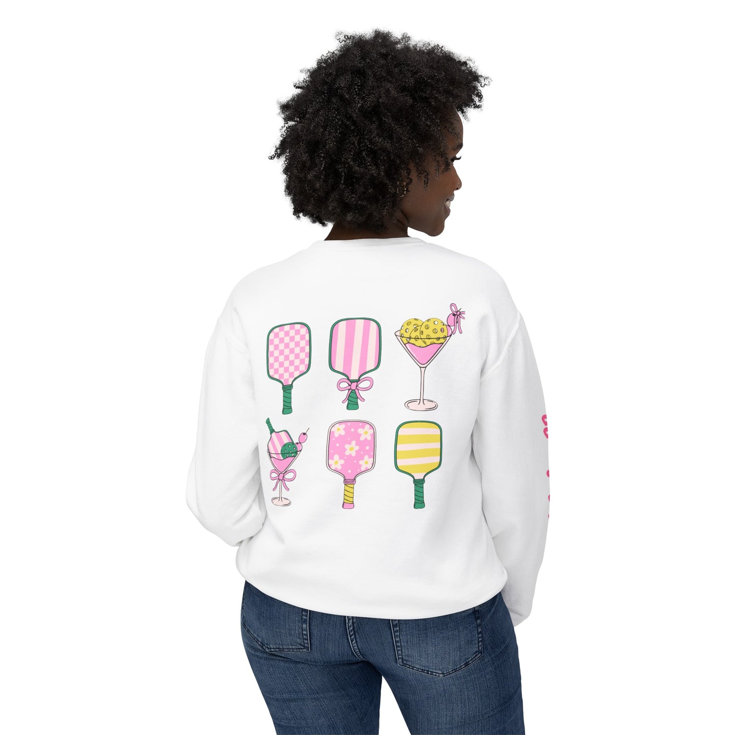 Pickleball & Champagne Garment Dyed Crews - customize name left chest front, or sleeve