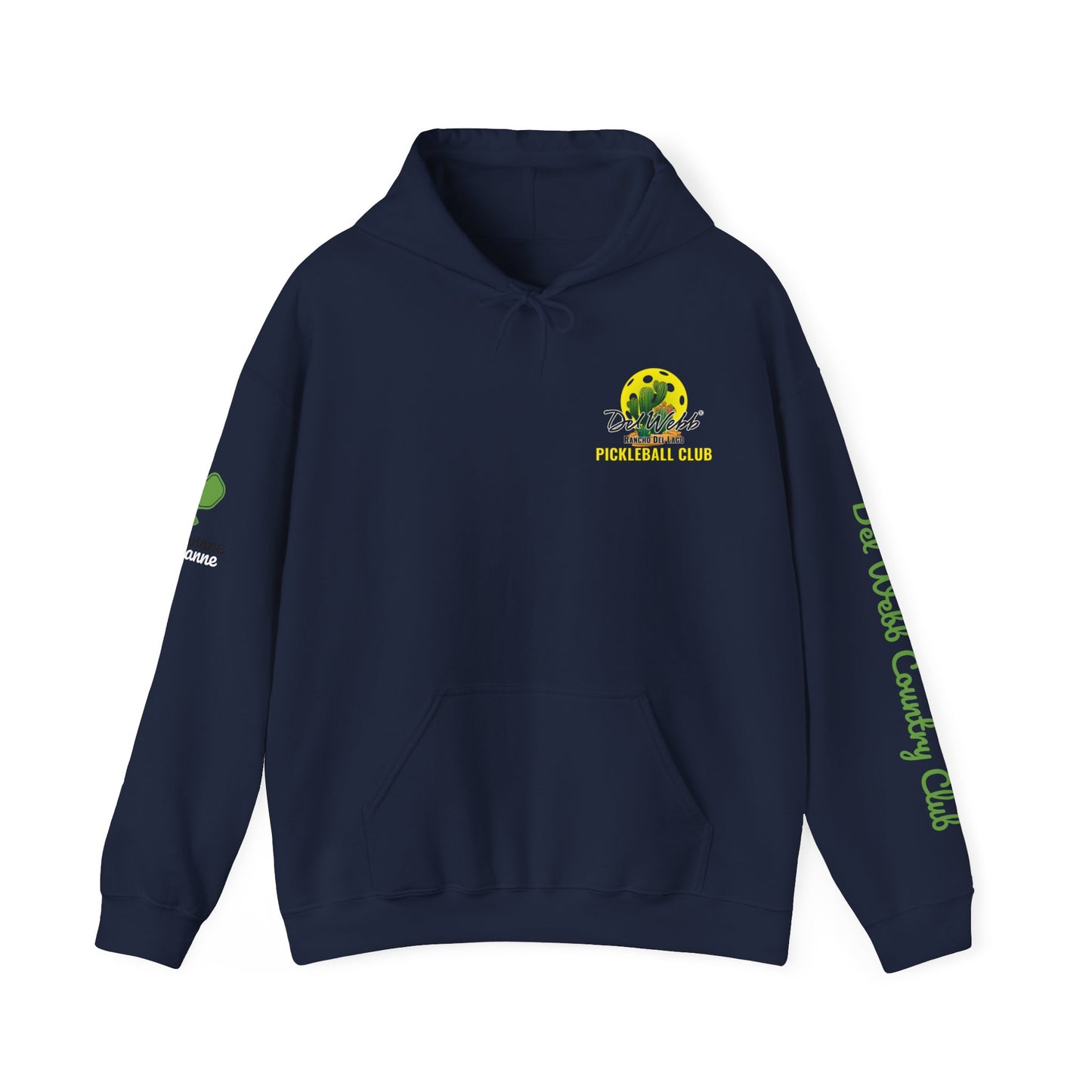 Del Webb Pickleball Club Hoodie - left chest logo/back logo - customize sleeve
