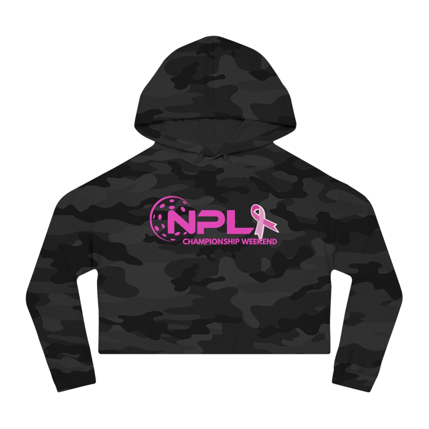 NPL Championship Weekend w/ Ribbon Hot Pink - Women’s Cropped Hooded Sweatshirt