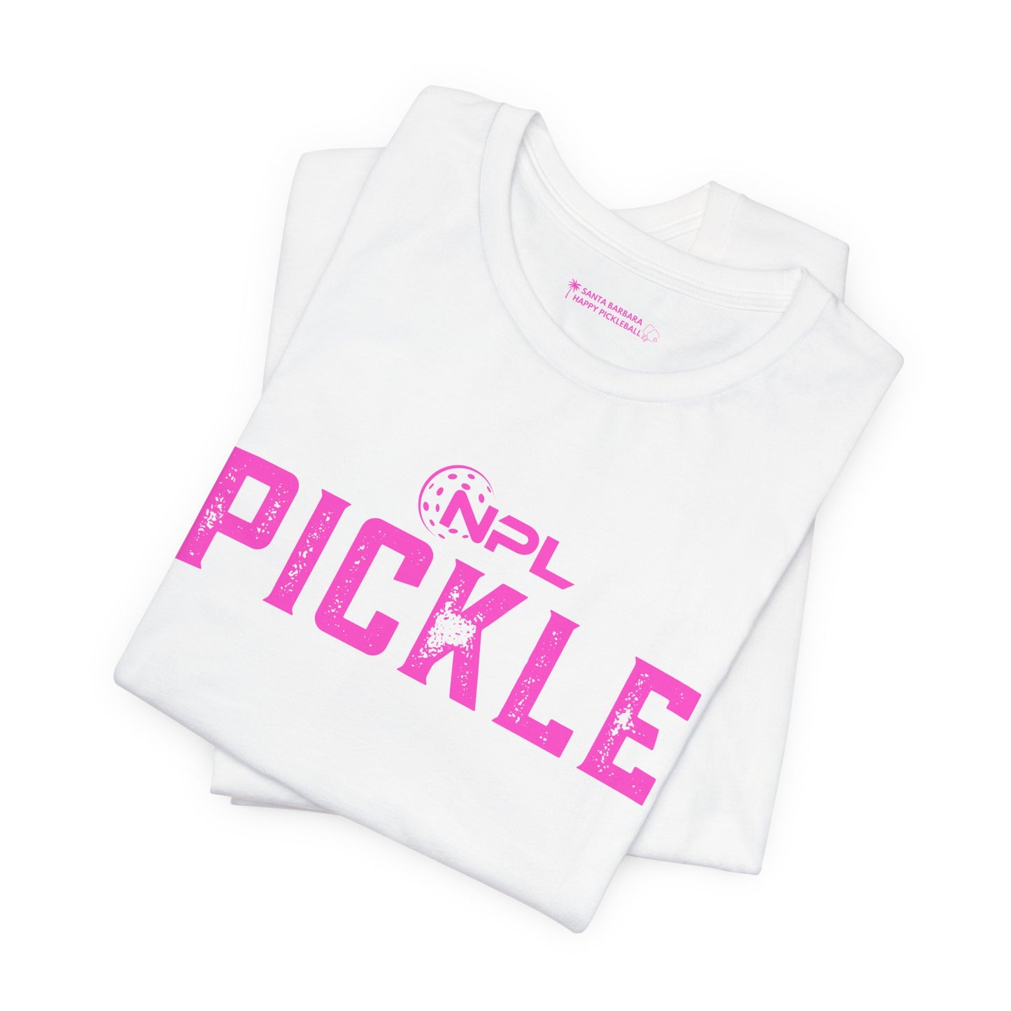 PICKLE distressed NPL Championship Weekend logo - hot pink - Unisex Jersey Short Sleeve Tee (optional add ribbon)