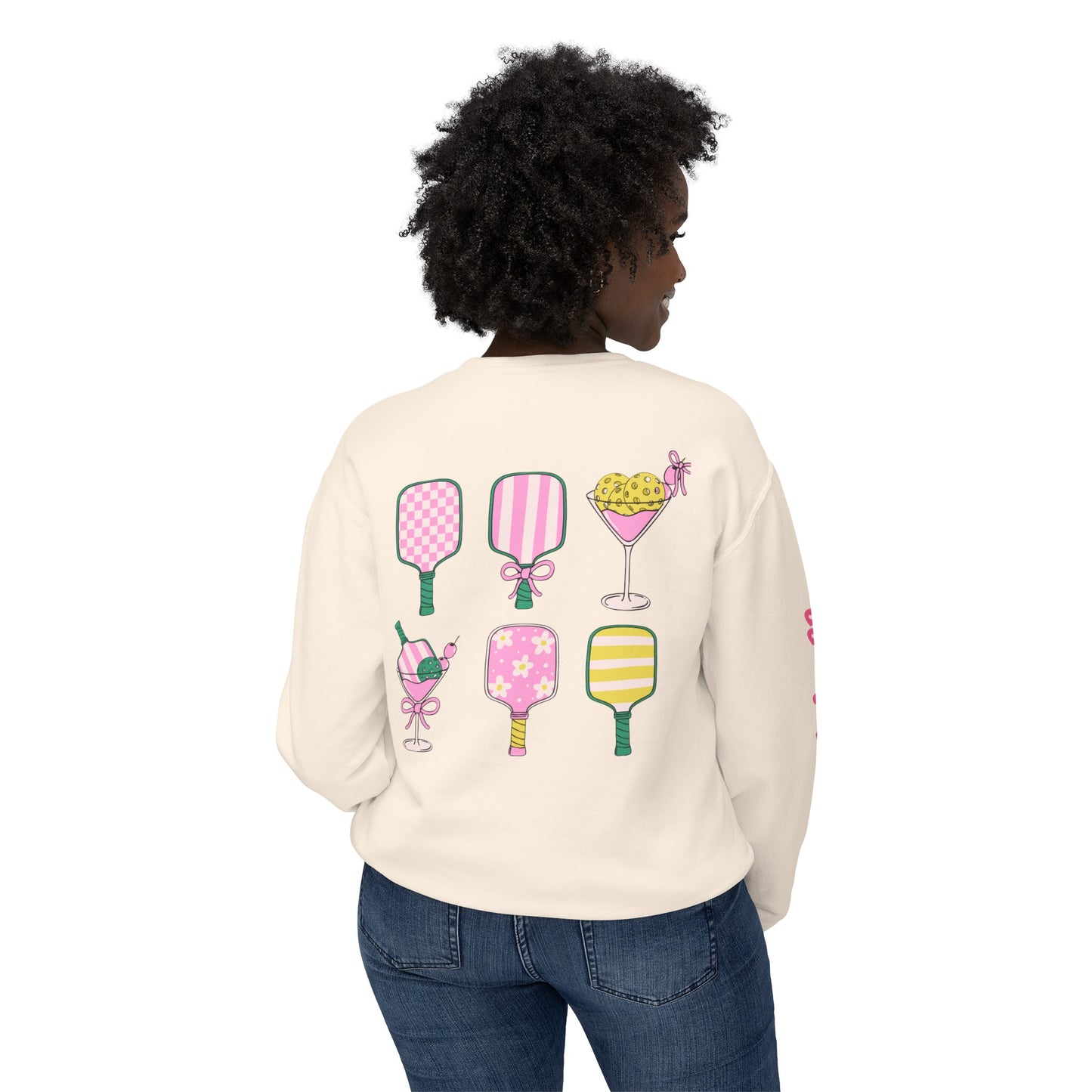 Pickleball & Champagne Garment Dyed Crews - customize name left chest front, or sleeve