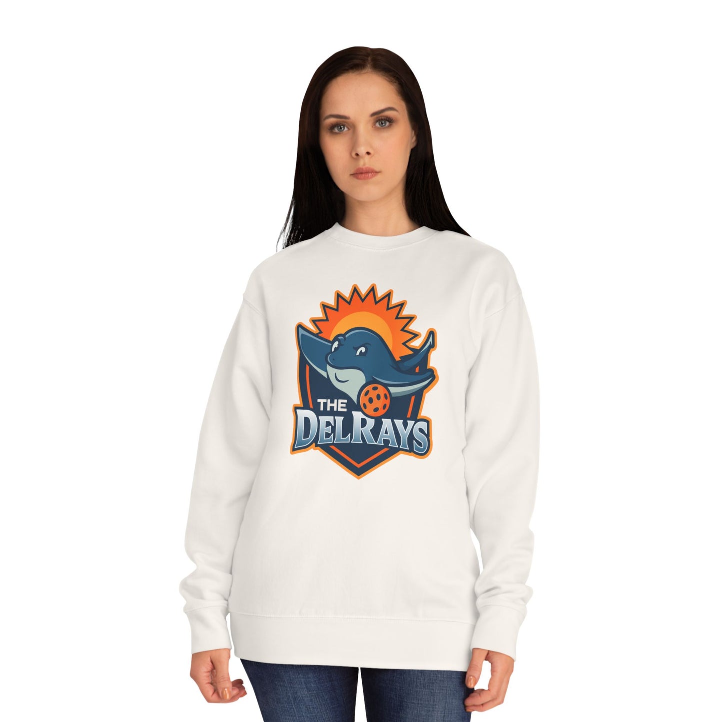 The Del Rays/US Legends Pickleball league on small back - High End Unisex Crew 60/40
