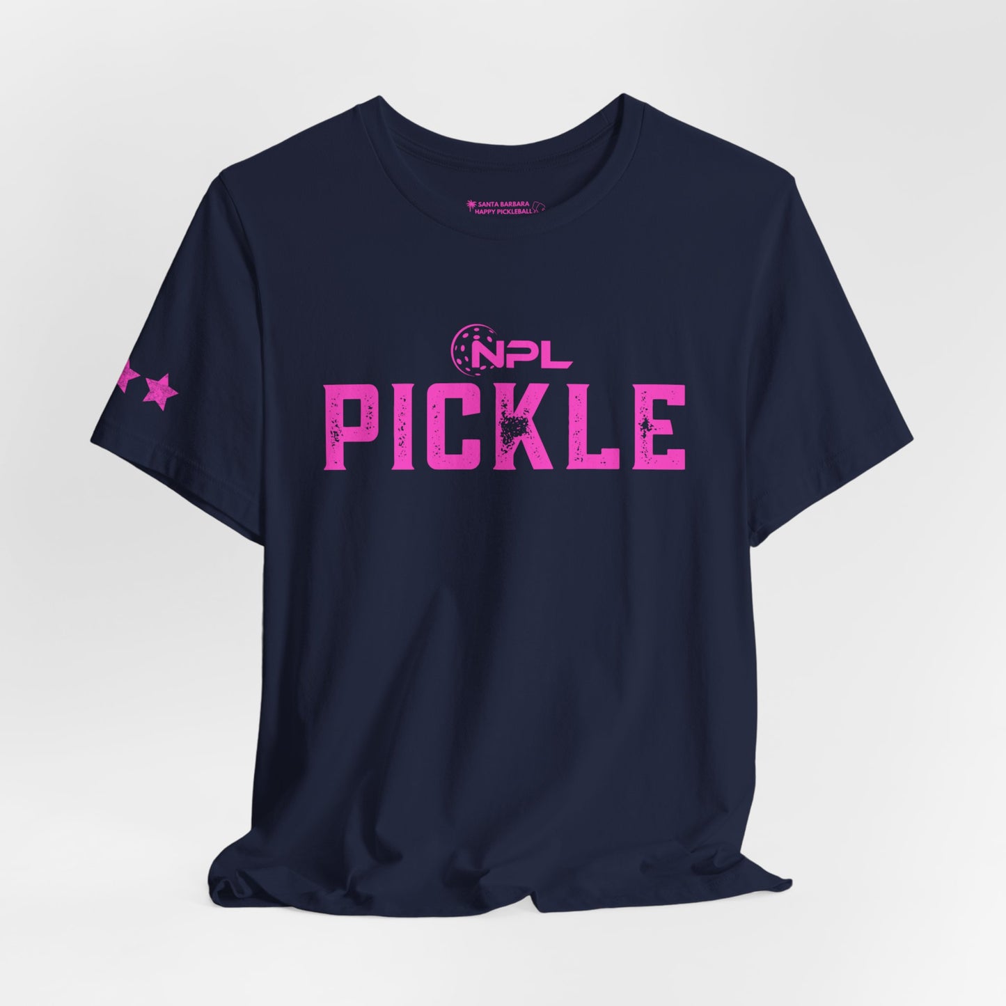 PICKLE distressed NPL Championship Weekend logo - hot pink - Unisex Jersey Short Sleeve Tee (optional add ribbon)