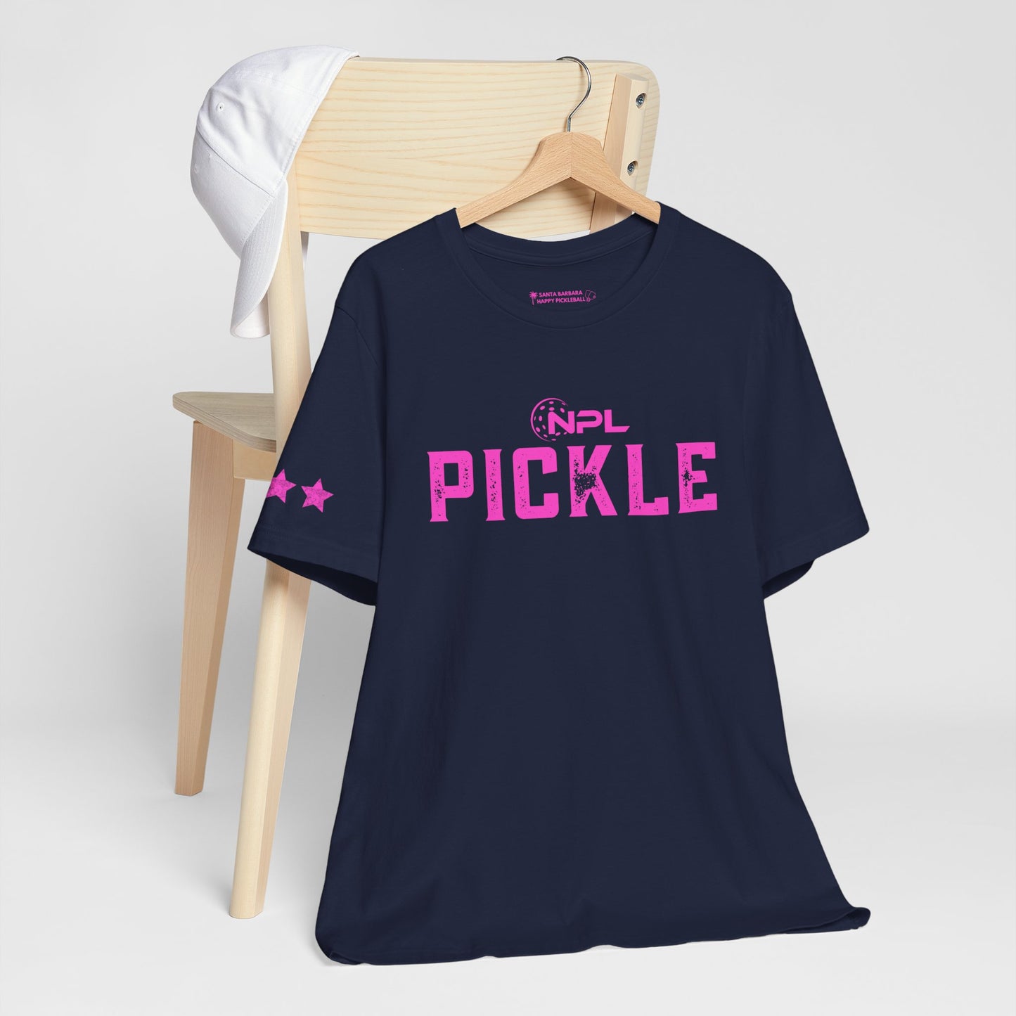 PICKLE distressed NPL Championship Weekend logo - hot pink - Unisex Jersey Short Sleeve Tee (optional add ribbon)