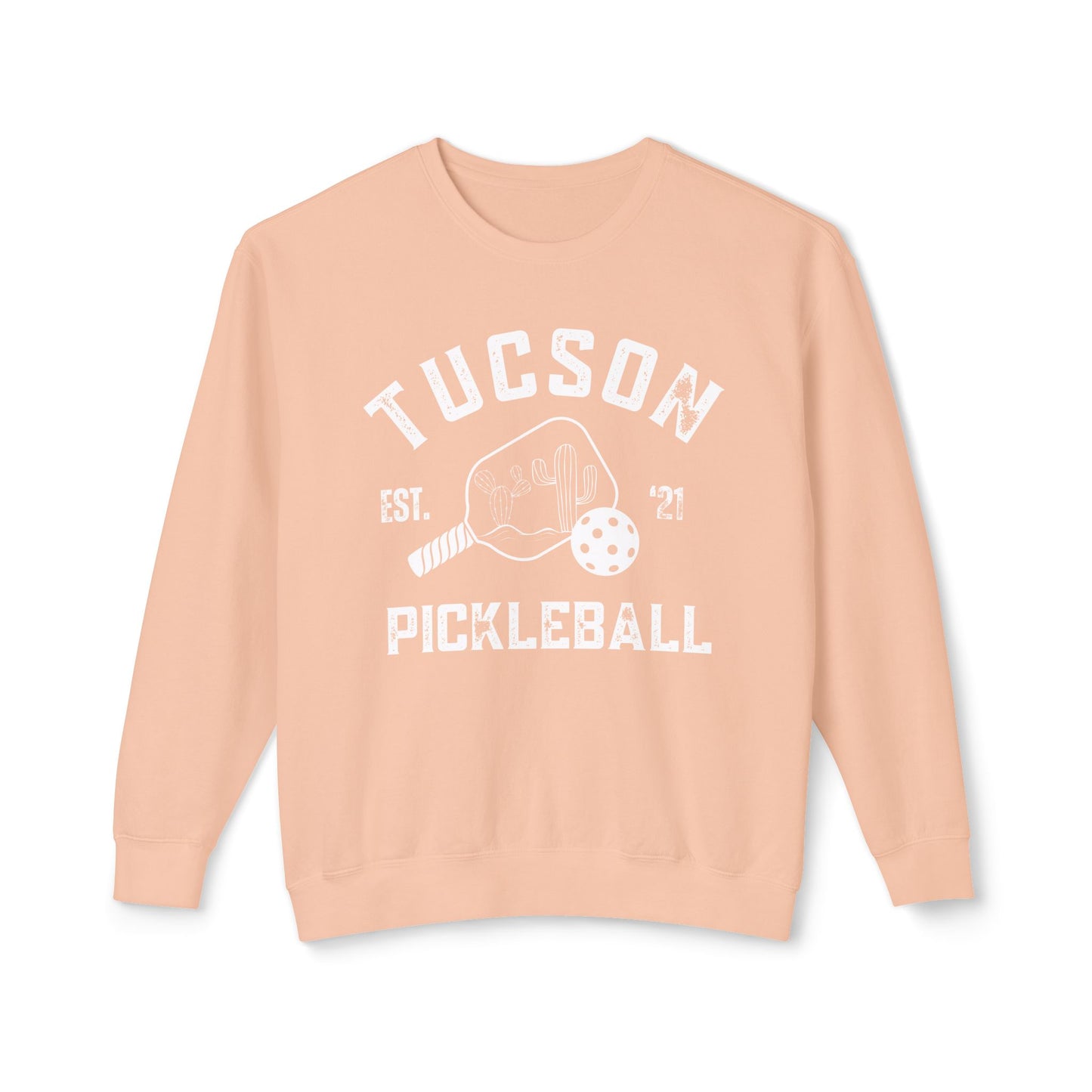 Tucson Pickleball Unisex Lightweight Garment Dyed Crewneck Sweatshirt. Can customize back or sleeve