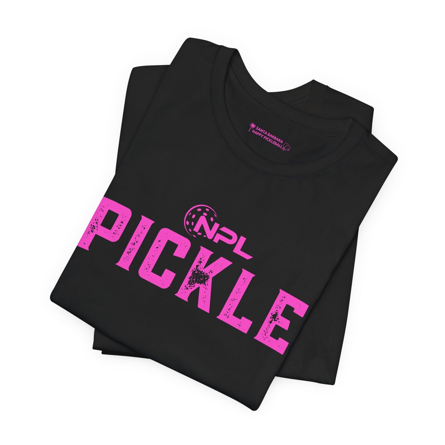 PICKLE distressed NPL Championship Weekend logo - hot pink - Unisex Jersey Short Sleeve Tee (optional add ribbon)