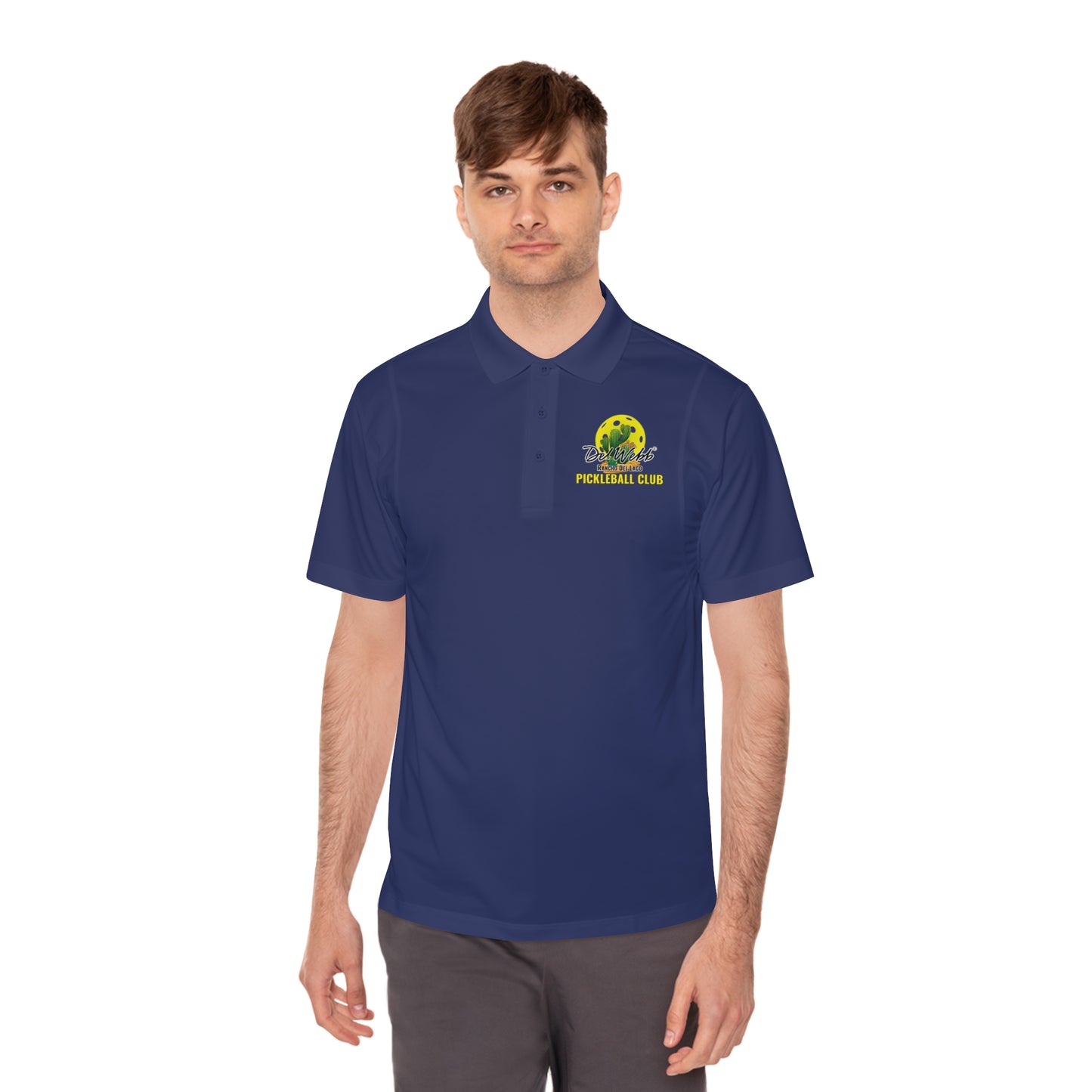 Del Webb Pickleball Moisture Wicking SPF 40 -Men's Sport Polo Shirt- can customize back
