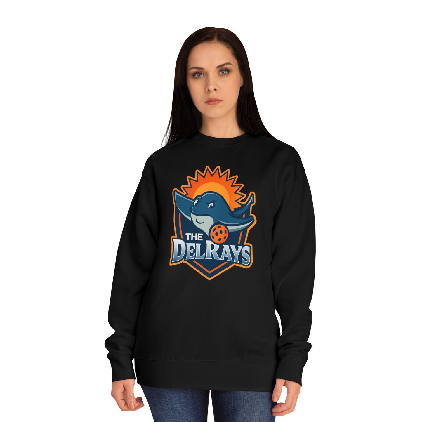 The Del Rays/US Legends Pickleball league on small back - High End Unisex Crew 60/40
