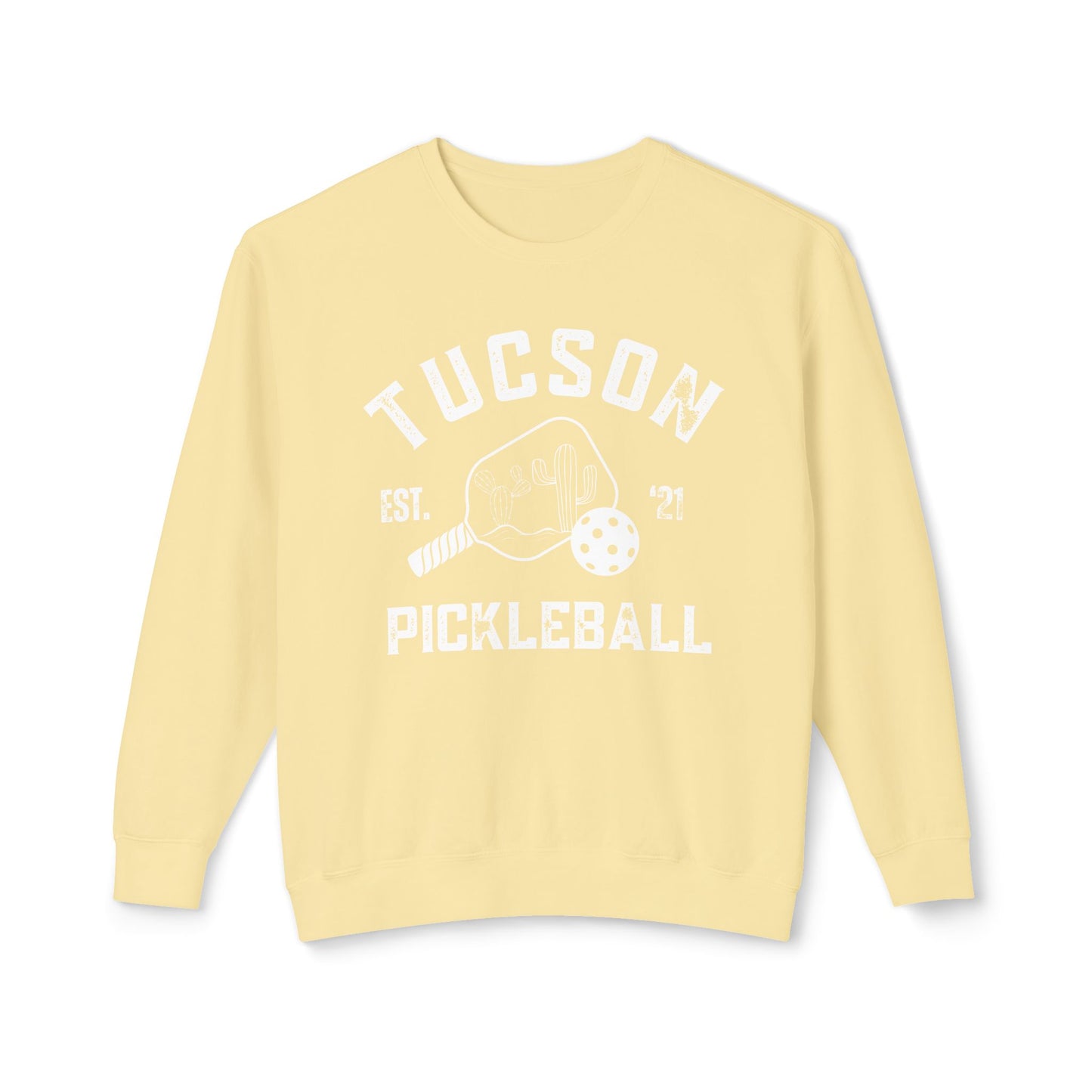 Tucson Pickleball Unisex Lightweight Garment Dyed Crewneck Sweatshirt. Can customize back or sleeve