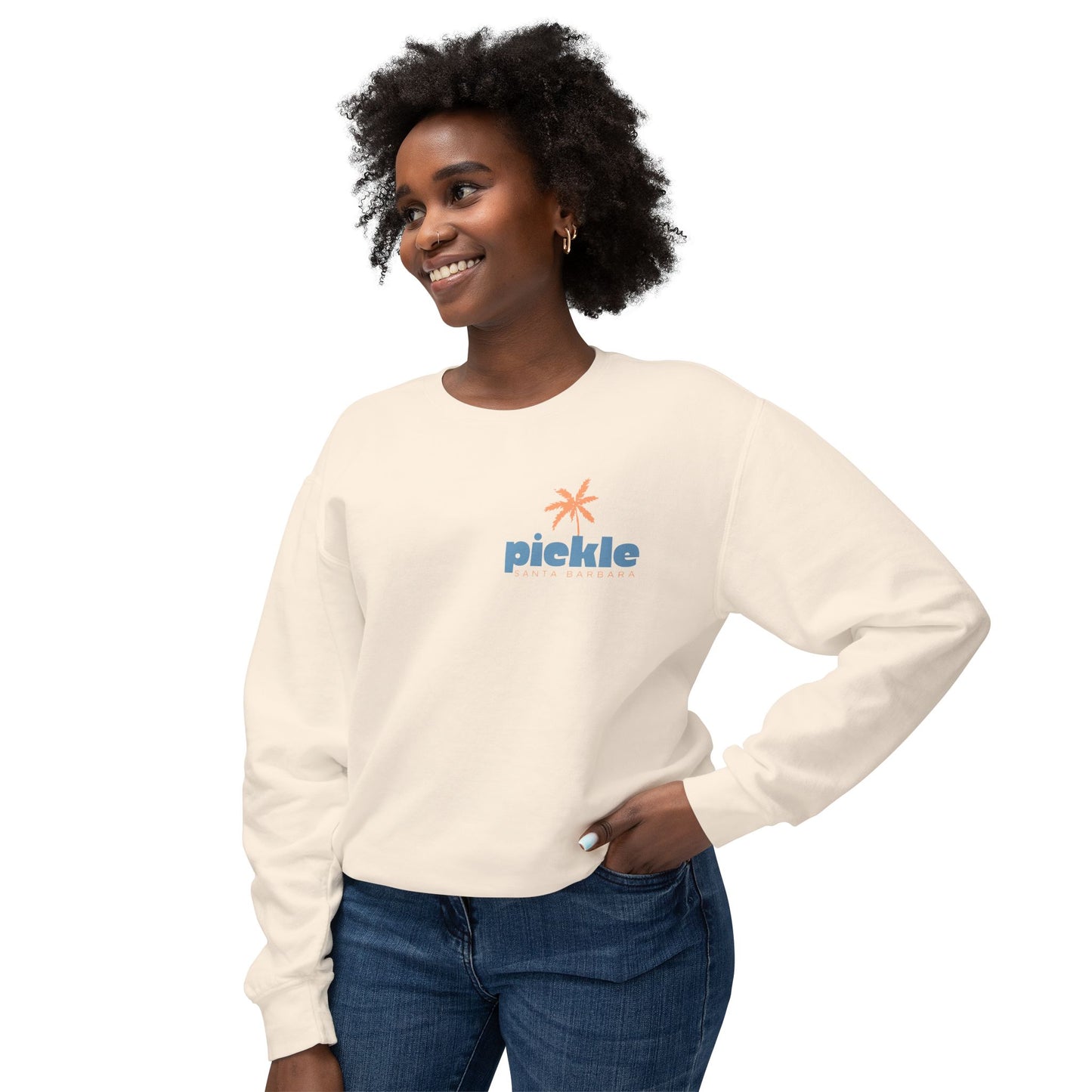 PICKLE Palm Tree (Blue Green) - Santa Barbara (or your city) Lightweight Crew - Garment Dyed