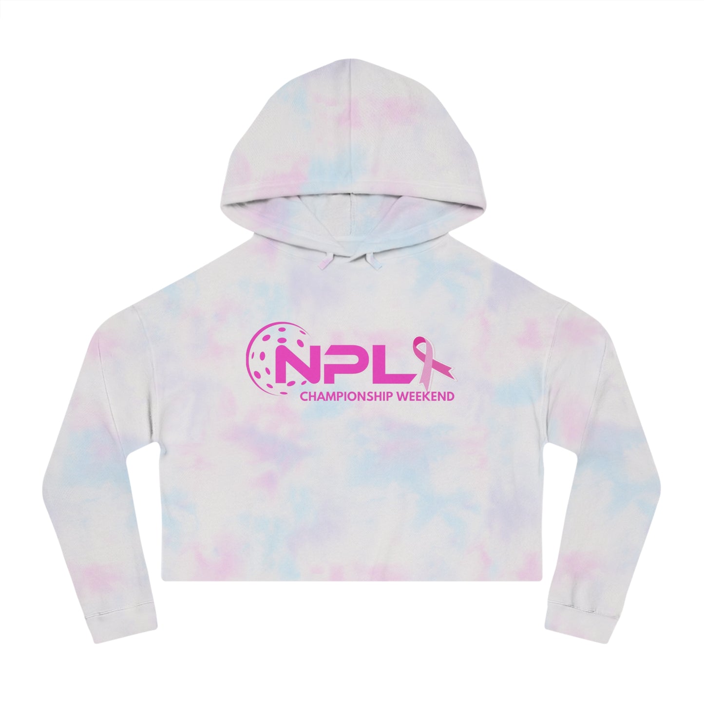 NPL Championship Weekend w/ Ribbon Hot Pink - Women’s Cropped Hooded Sweatshirt