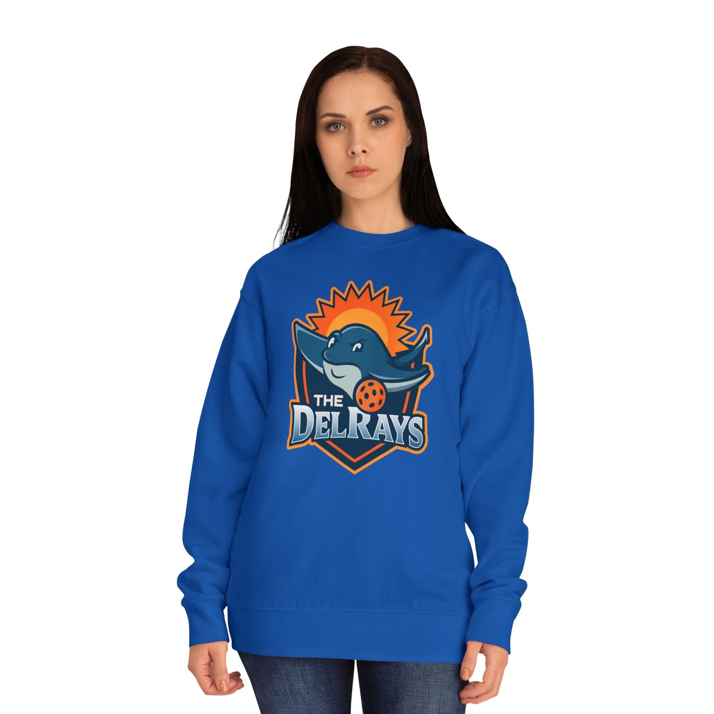 The Del Rays/US Legends Pickleball league on small back - High End Unisex Crew 60/40