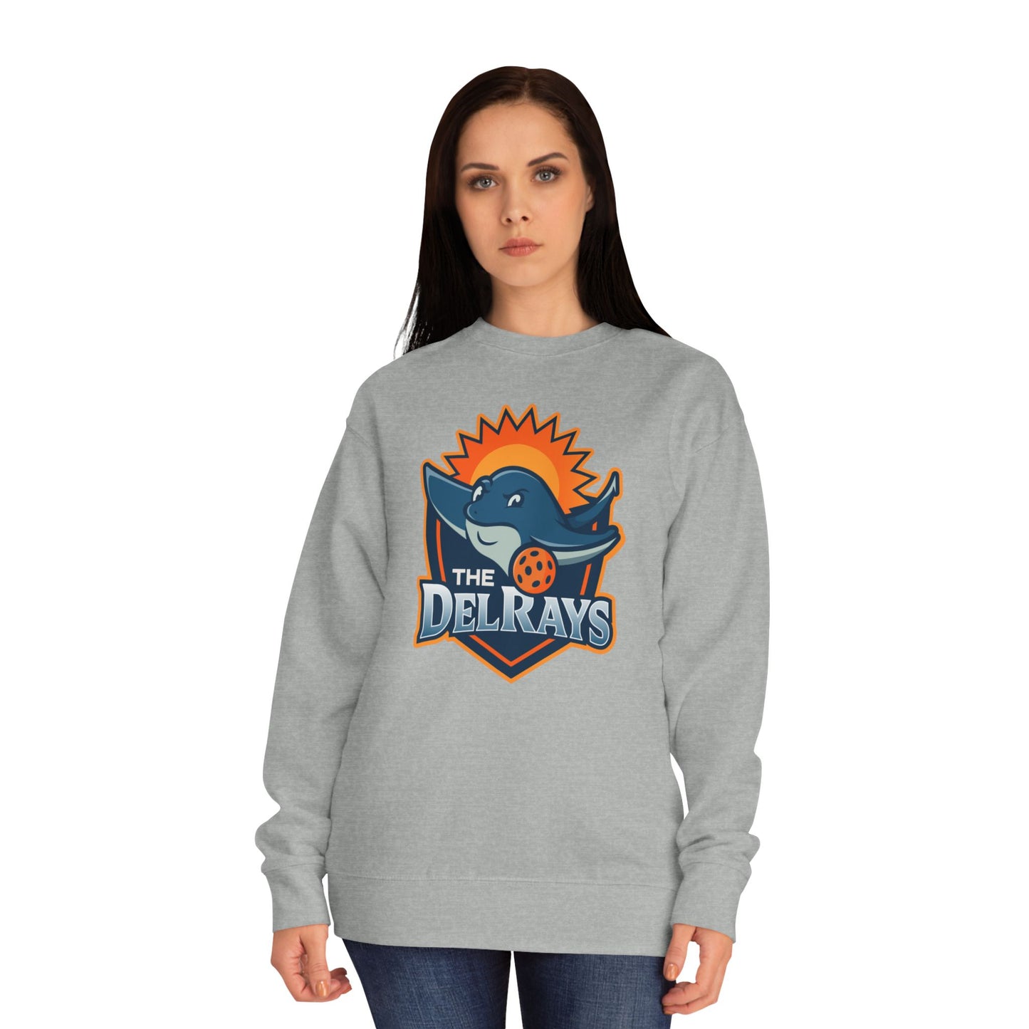 The Del Rays/US Legends Pickleball league on small back - High End Unisex Crew 60/40