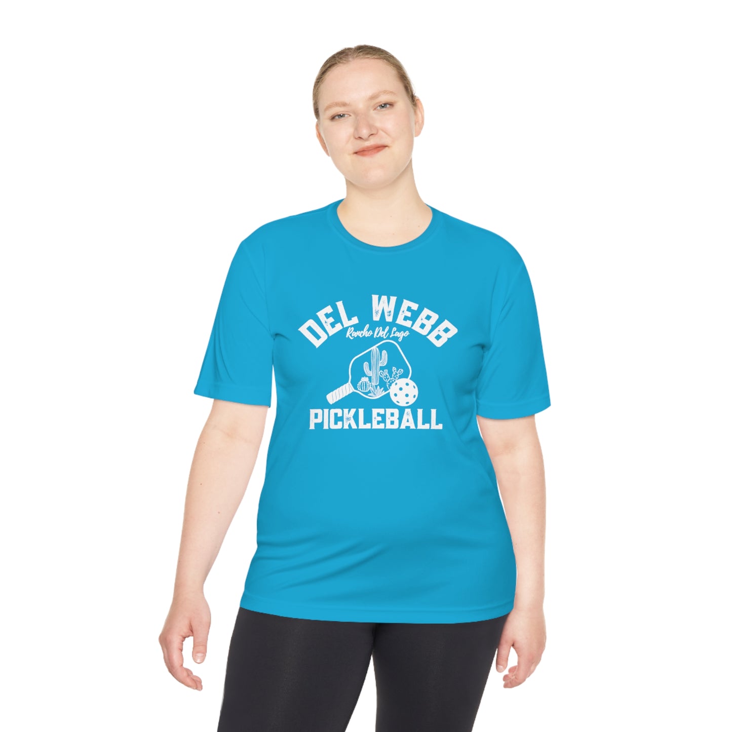 Del Webb Pickleball - Fuller Cut, Unisex Moisture Wicking Tee, SPF 40 - can customize back